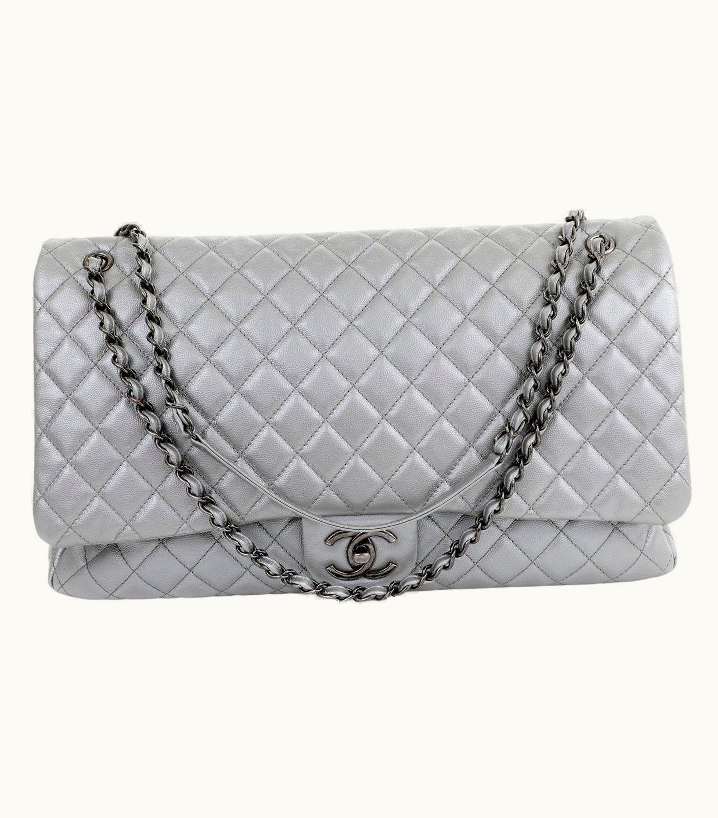 Chanel Chanel Silver Caviar Classic Travel Xxl Flap Bag With Ruthenium