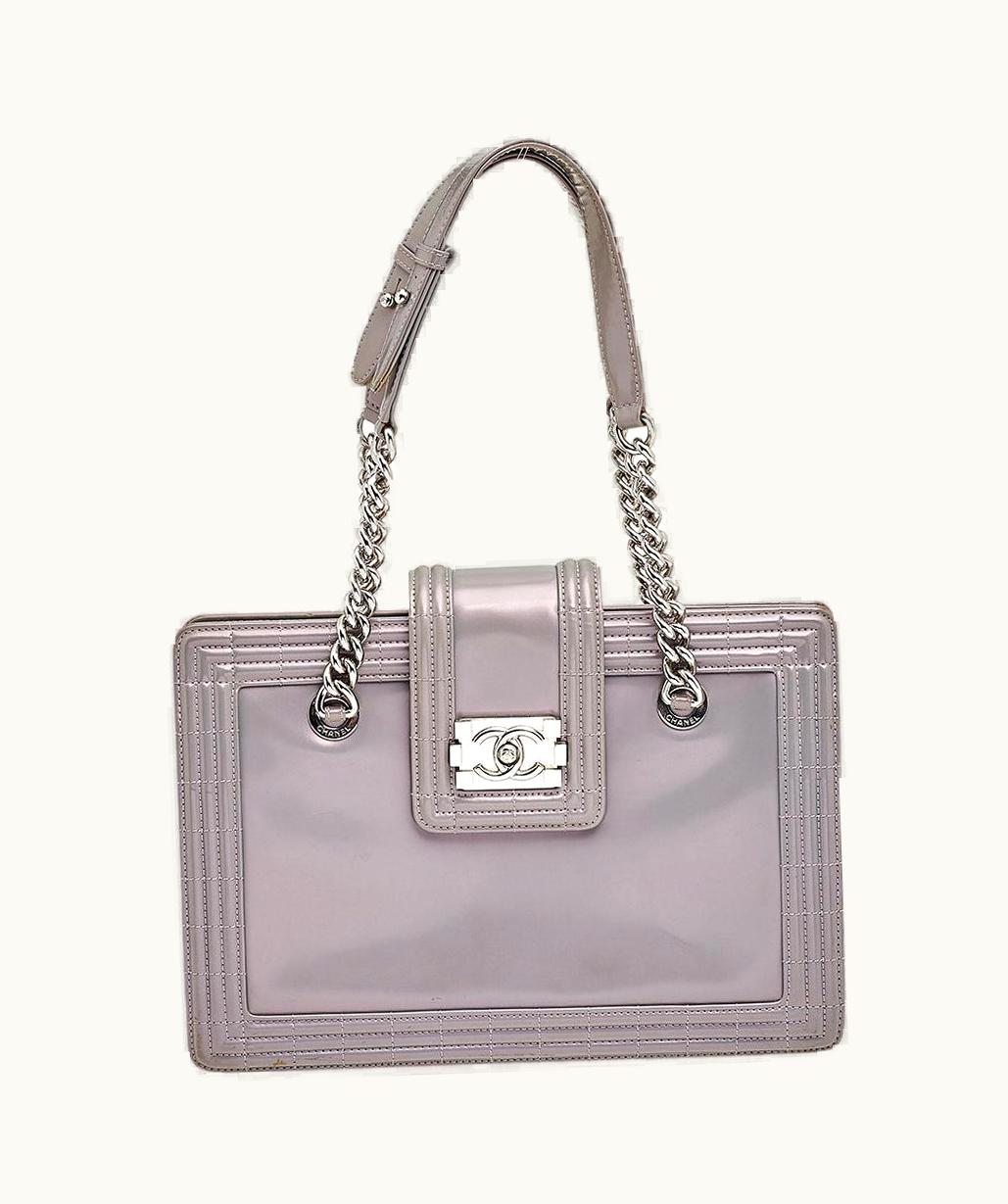 Chanel Chanel Iridescent Grey Patent Leather Boy Flap Shopper Tote UZ0594394