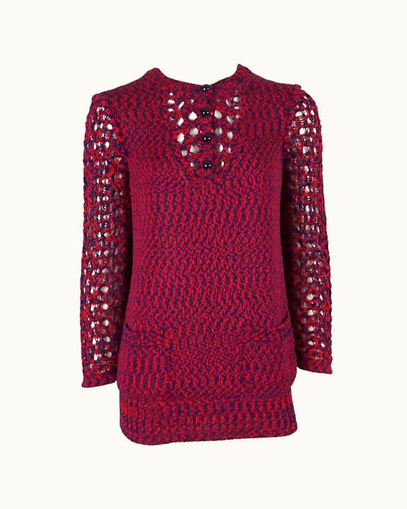 Chanel Chanel Blue And Red Cotton Knit Crochet Sweater