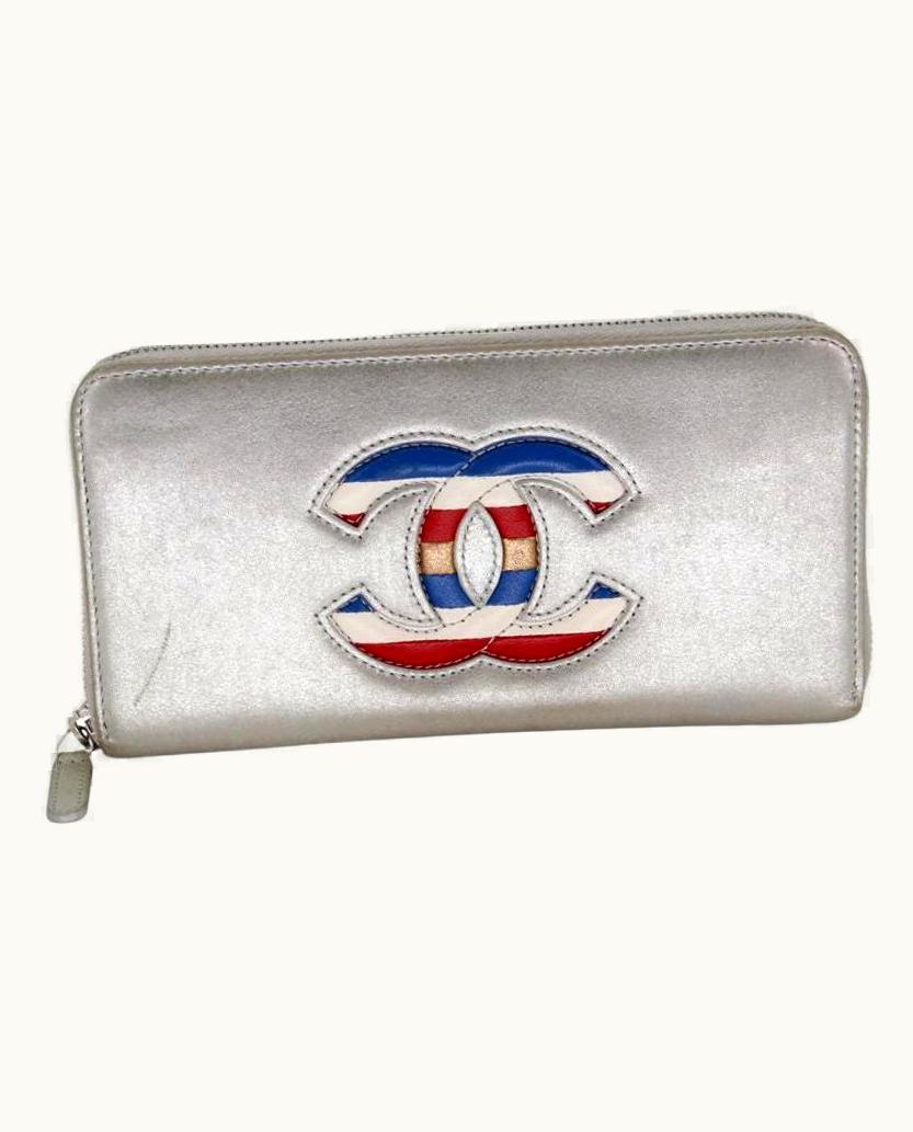 Chanel Chanel Silver Metallic Long Signature Cc Usa Lambskin Wallet