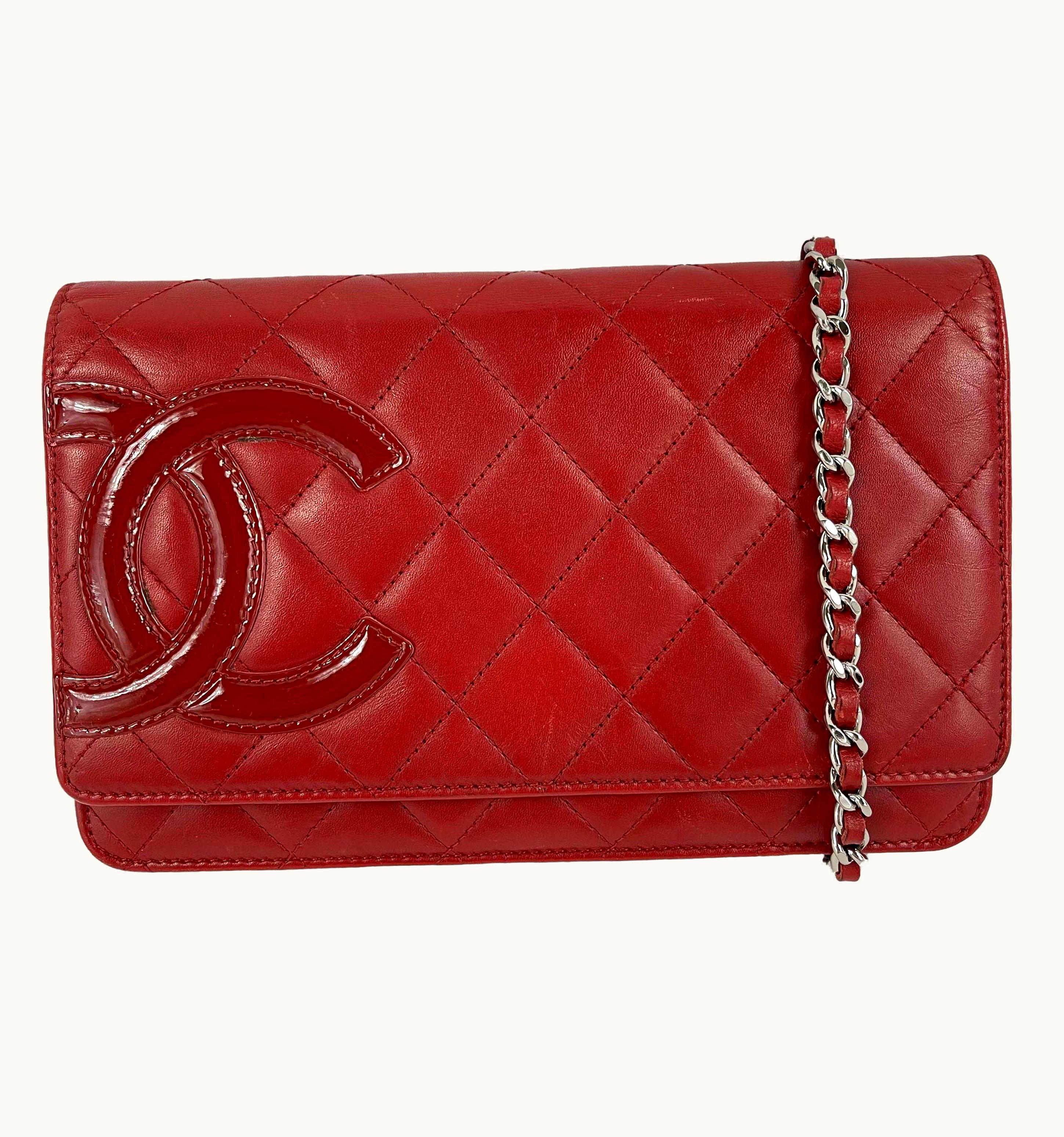 Chanel Chanel Calfskin Quilted Cambon Red S/S Silver Wallet On Chain Crossbody