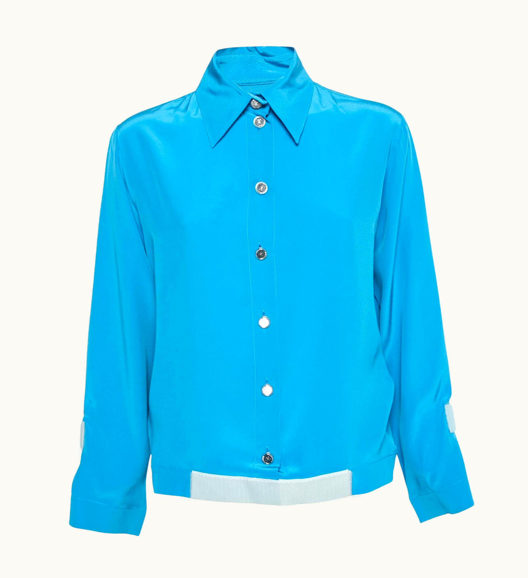 Chanel Chanel Blue Silk Velcro Trimmed Button Front Blouse UZ0594413