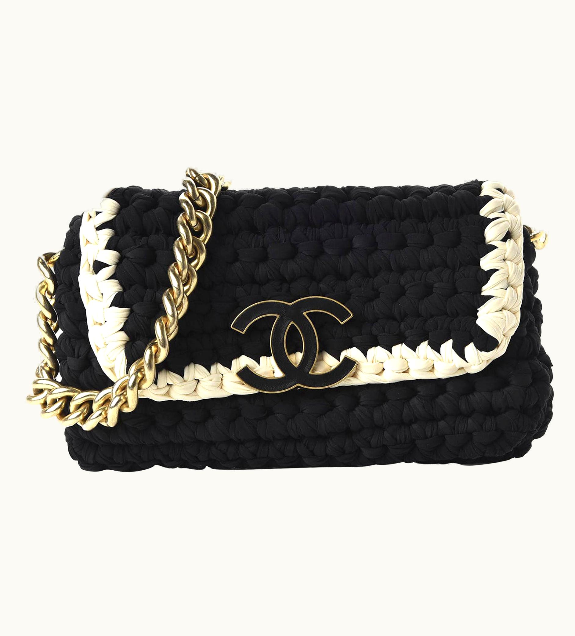 Chanel Chanel Interwoven Bicolor Two Tone Medium Black & White Flap Bag