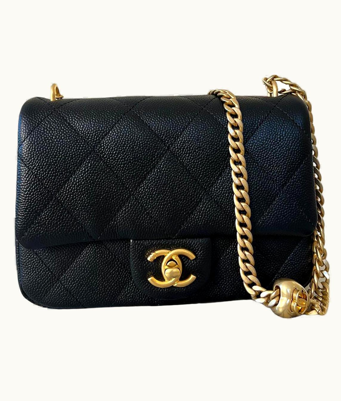 Chanel Chanel Mini Square Flap Bag Black Caviar Leather With Gold-Tone Hardware