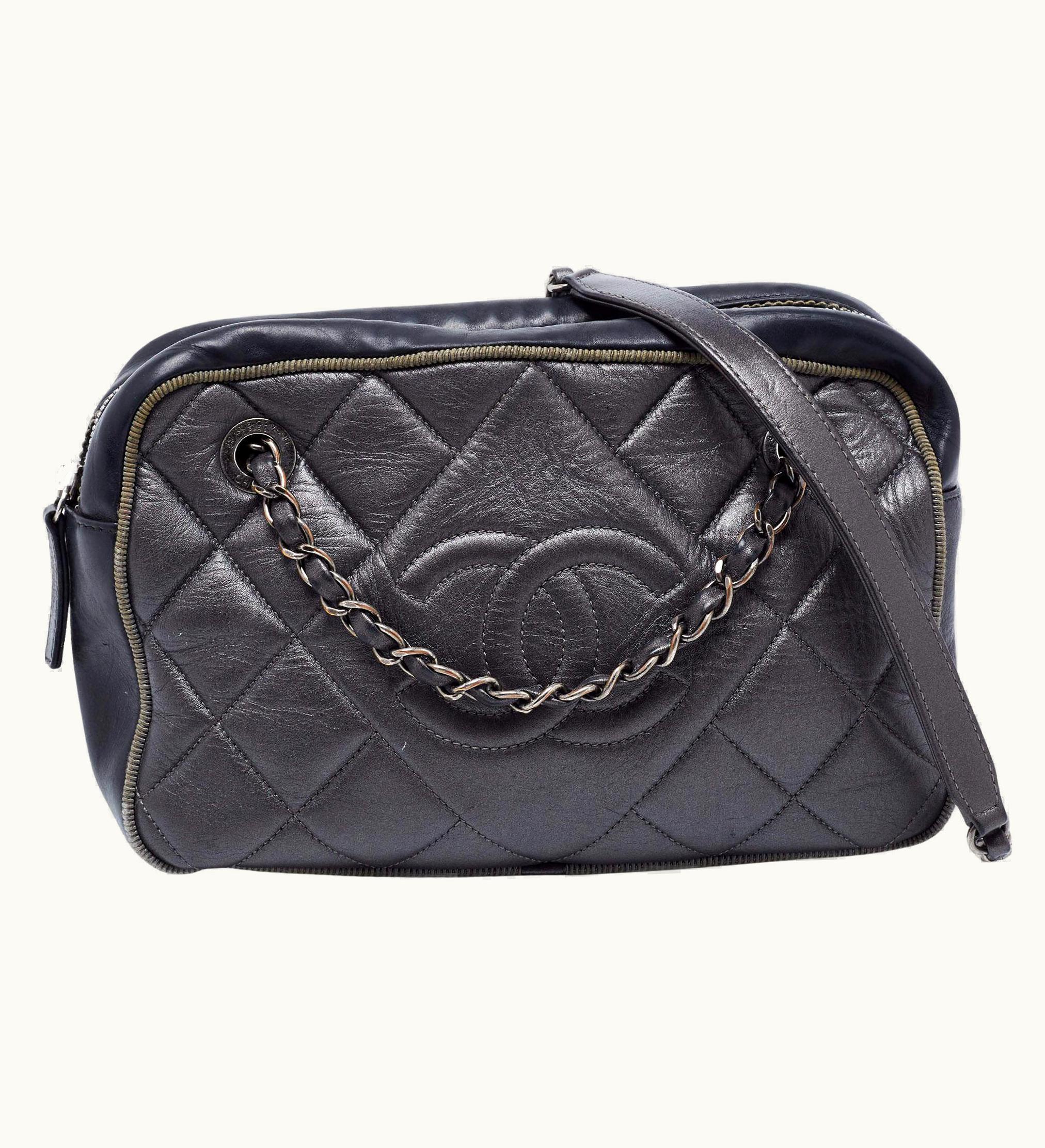Chanel Chanel Grey/Black Quilted Leather Small Ballerine Camera Case Bag
