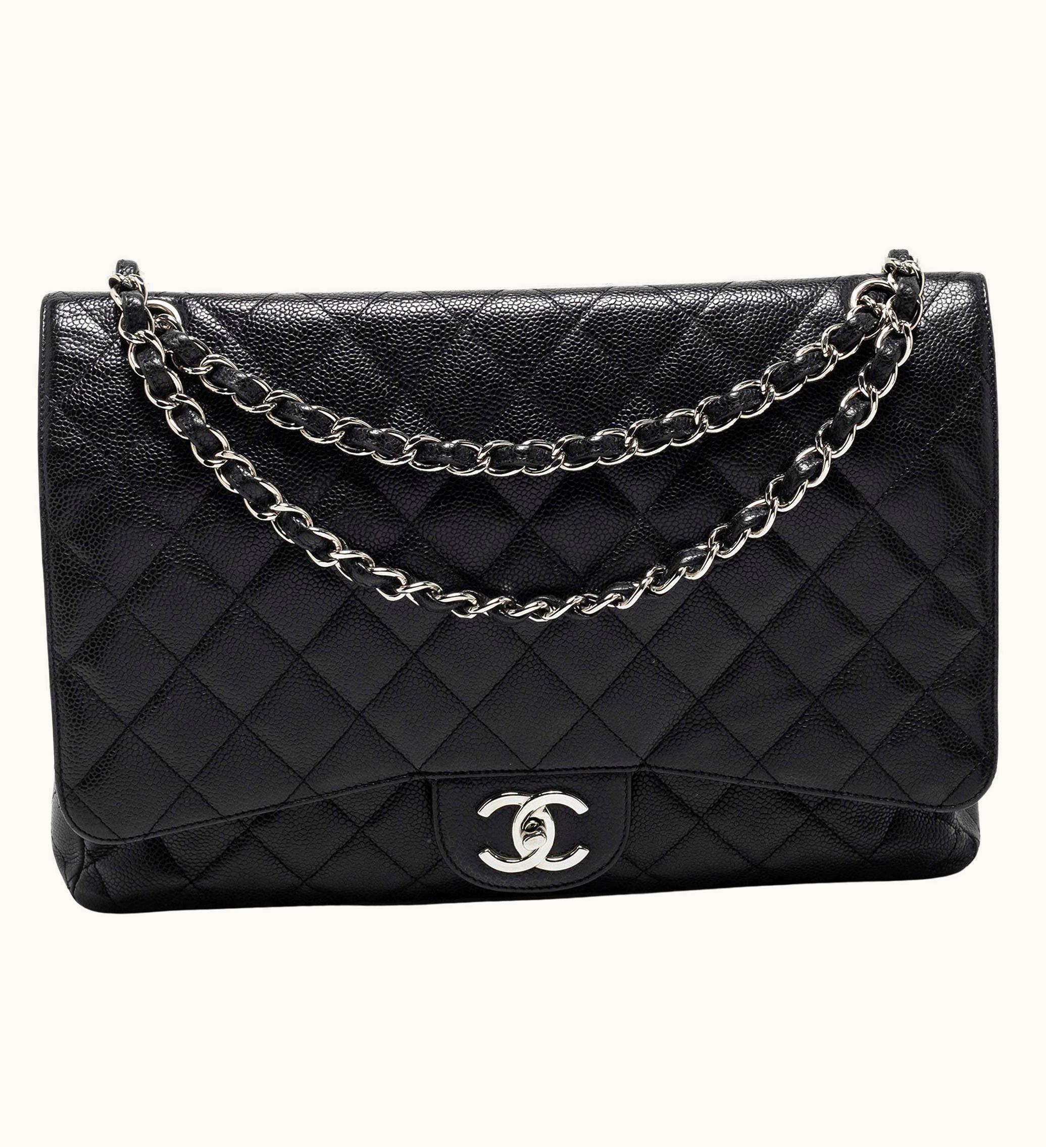 Chanel GLINT Chanel Classic Double Flap Caviar Leather Bag Silver