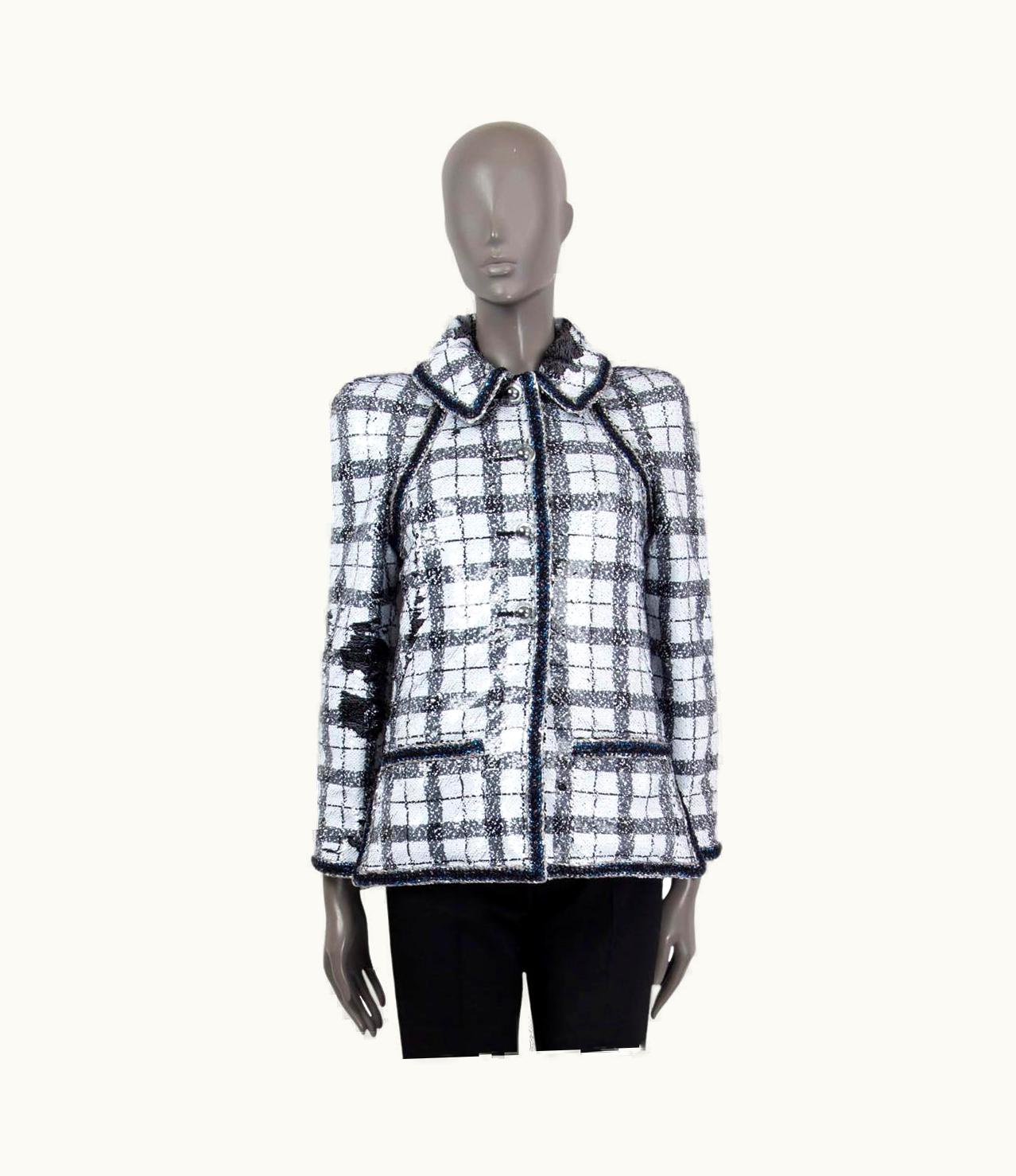 Chanel Chanel White & Black 2017 17k Sequin Check Jacket