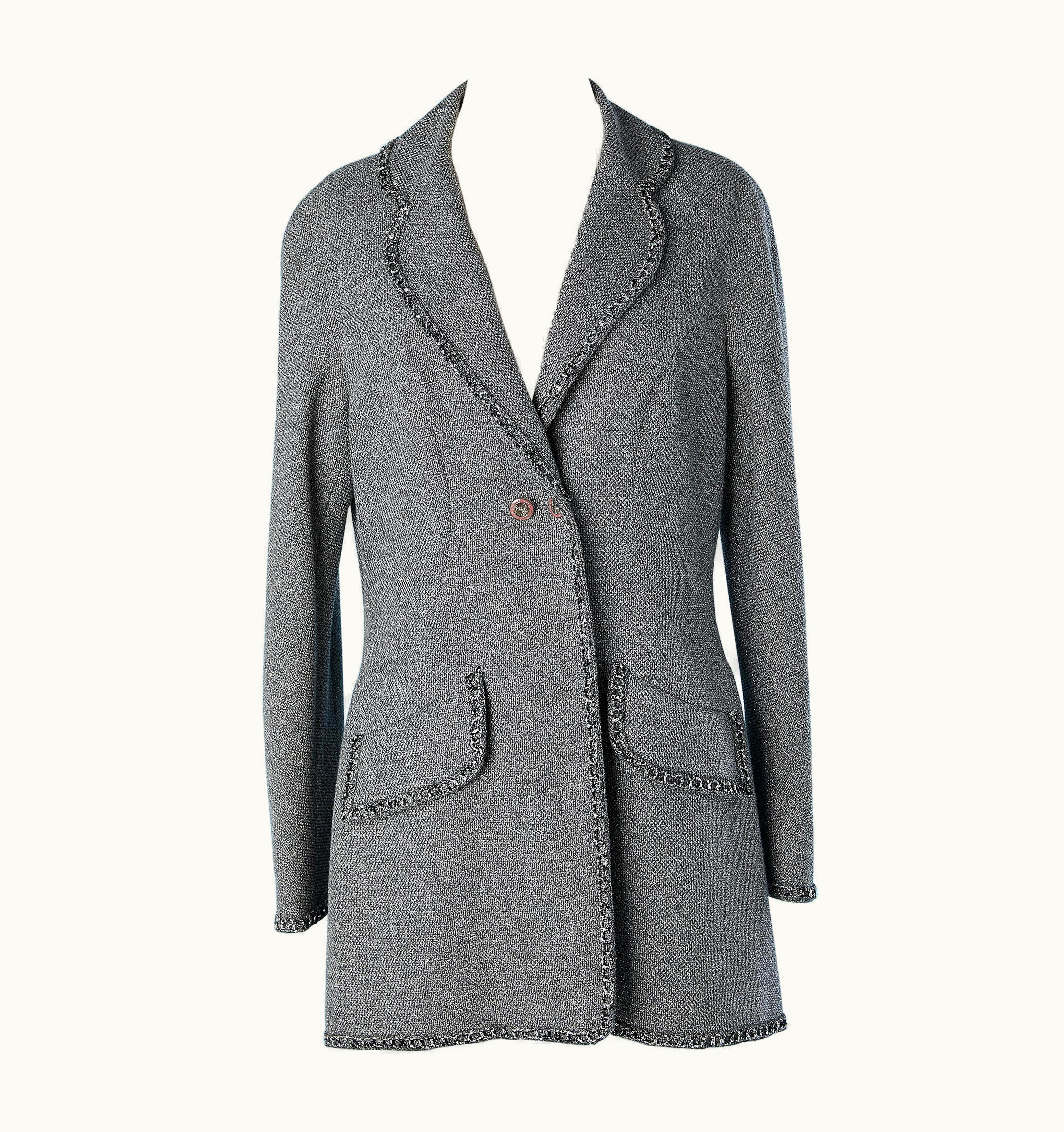 Chanel Grey And Black Tweed Lurex Double-breasted Jacket Chanel