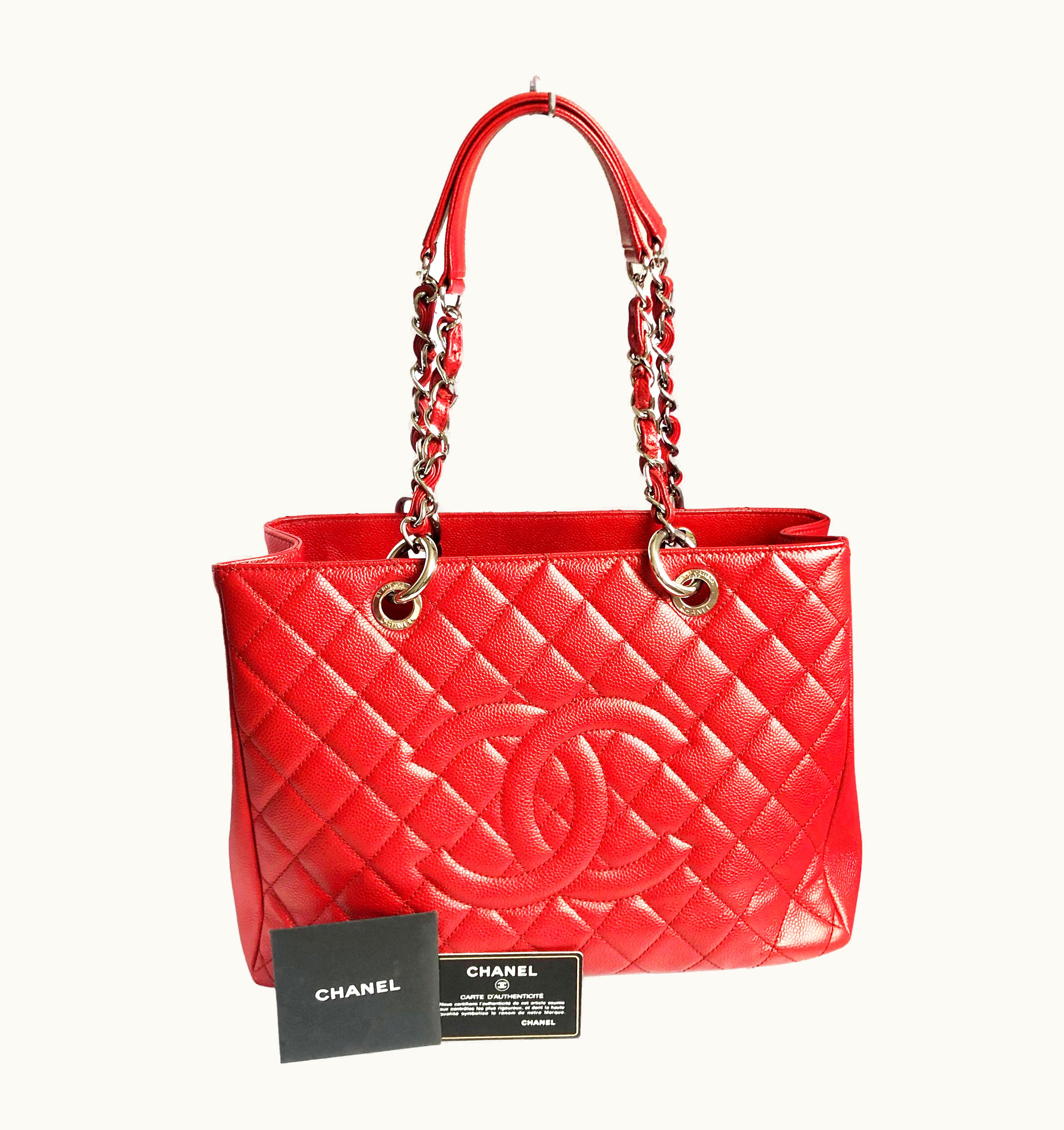 Chanel Chanel Gst Grand Shopping Tote Red Caviar Leather Bag 2013