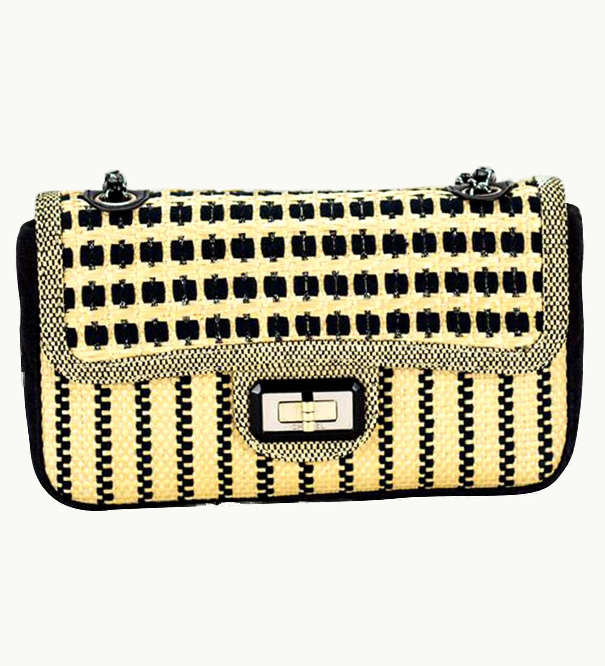Chanel Chanel Classic Flap Limited Edition Beige & Black Raffia Straw Canvas Bag
