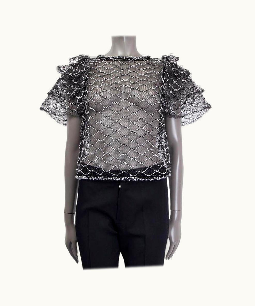 Chanel Chanel Black 2018 Beaded Fishnet Puff Sleeve Shirt