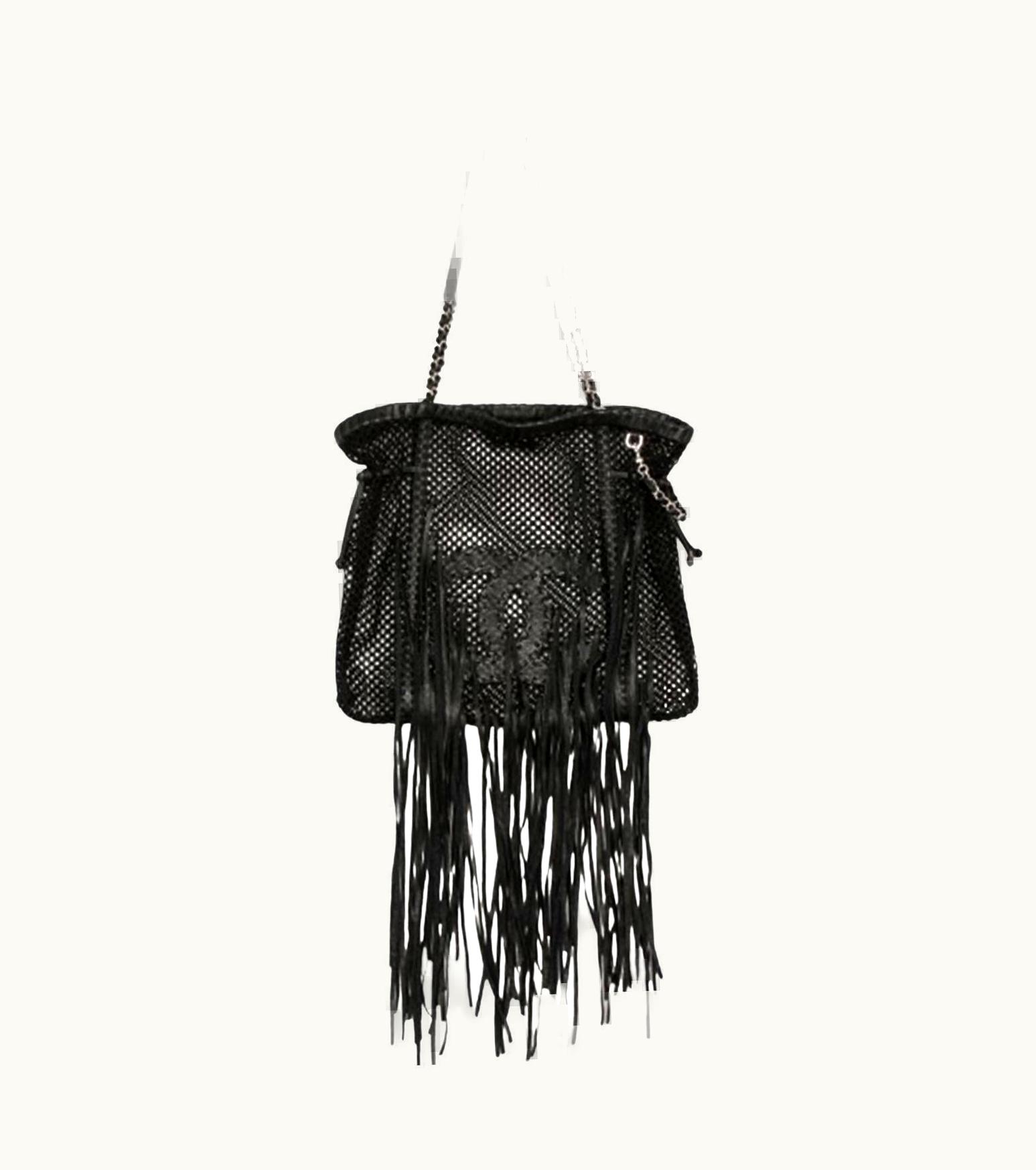Chanel Chanel 2011 Resort Limited Edition Fringe Mesh Black Leather Large Tote Rare