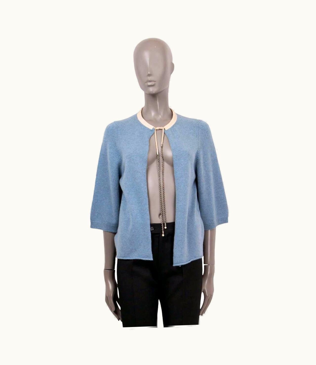 Chanel Chanel Light Blue Cashmere 2011 11p Open Drawstring Cardigan Sweater