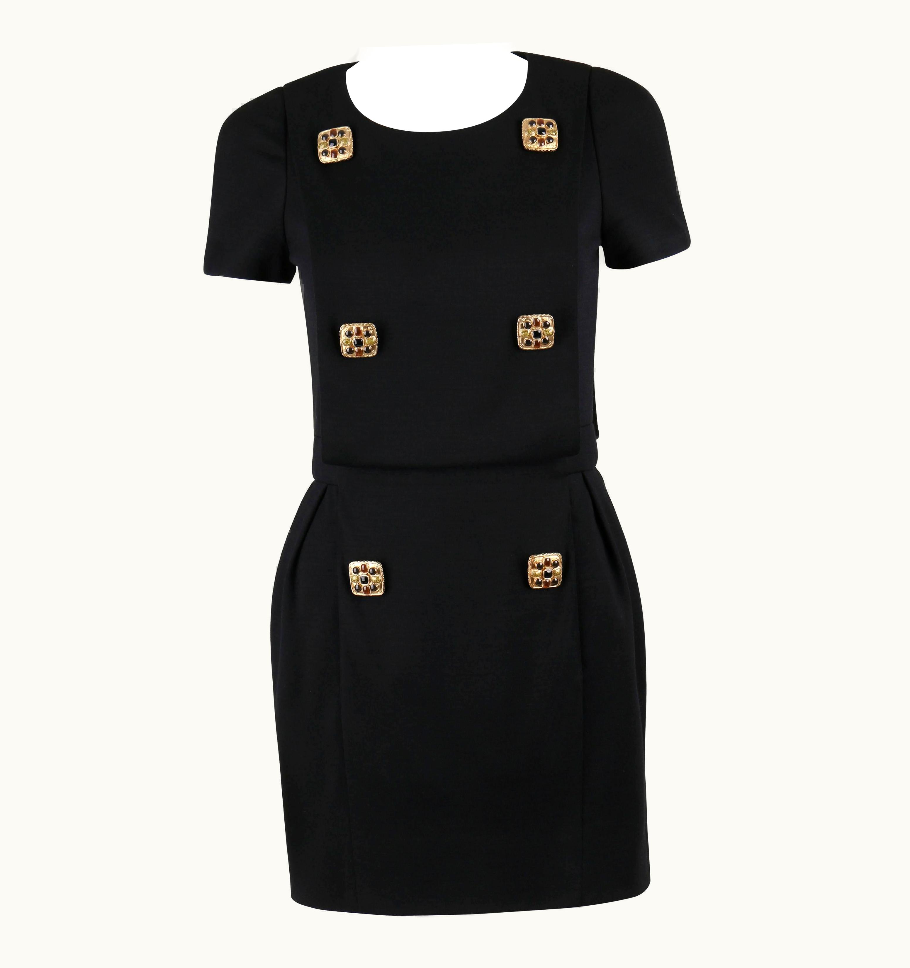 Chanel Chanel Paris-byzance 11a Black Wool Short Sleeve Gripoix Button Dress