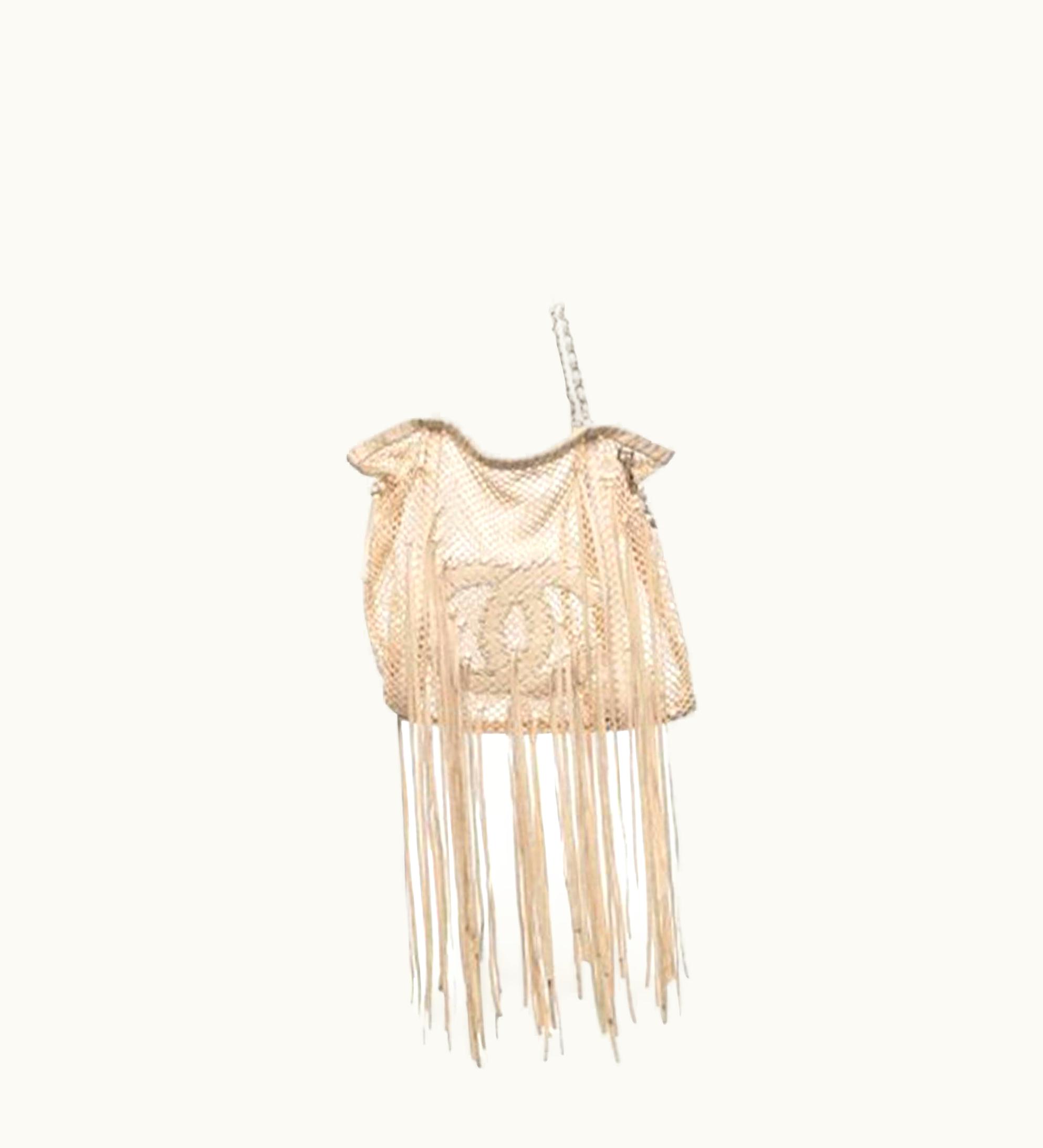 Chanel Chanel Resort 2011 Fringe Crochet Woven Mesh Large Beige Leather Tote