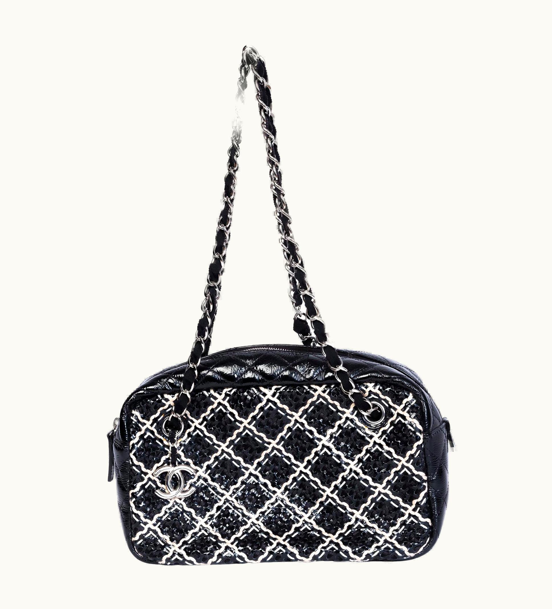 Chanel Chanel Vintage Woven Fabric & Patent Leather Diamond Stitch Camera Bag (2011)