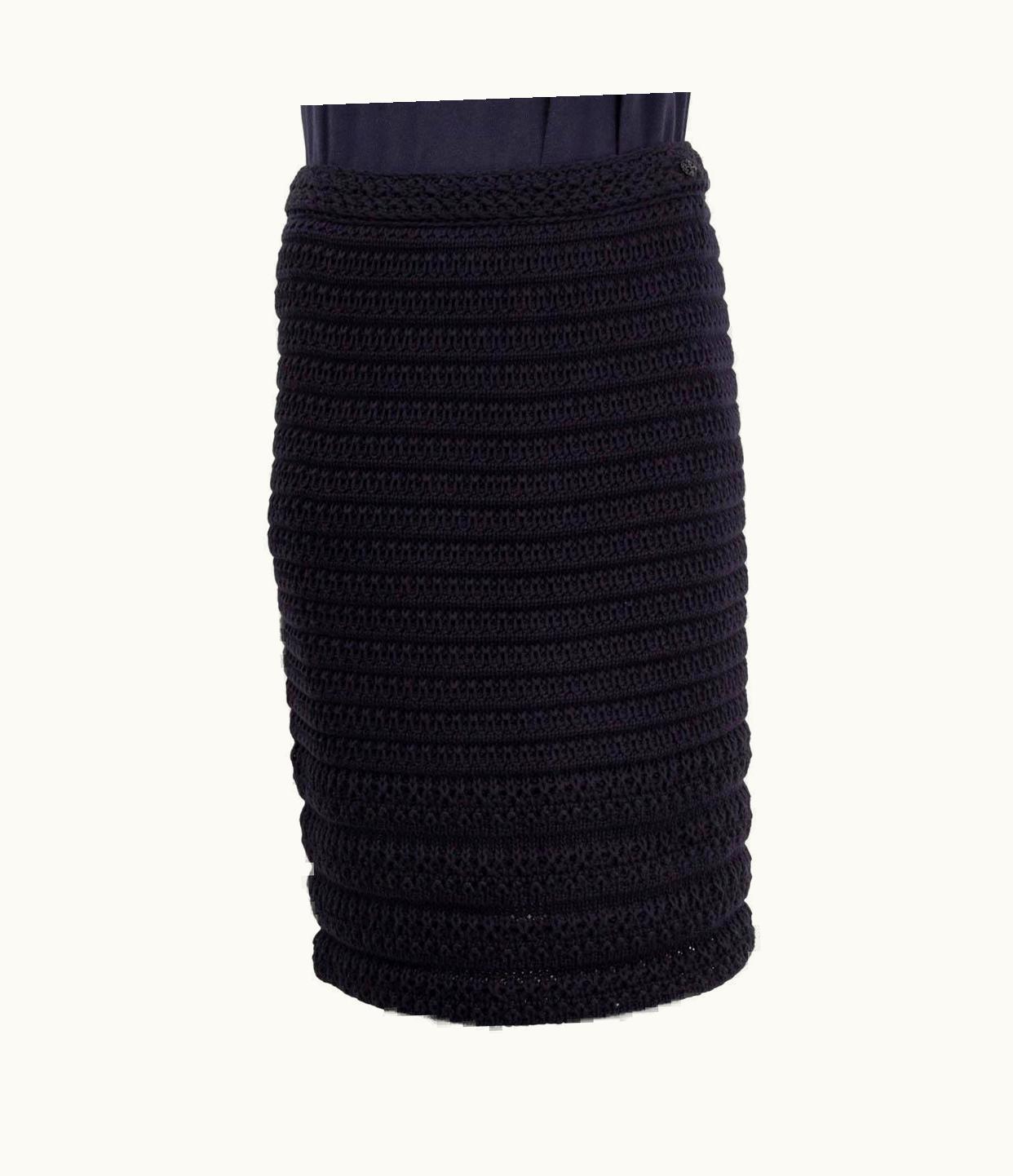 Chanel Chanel Midnight Blue Cotton 2011 11p Crochet Knit Skirt