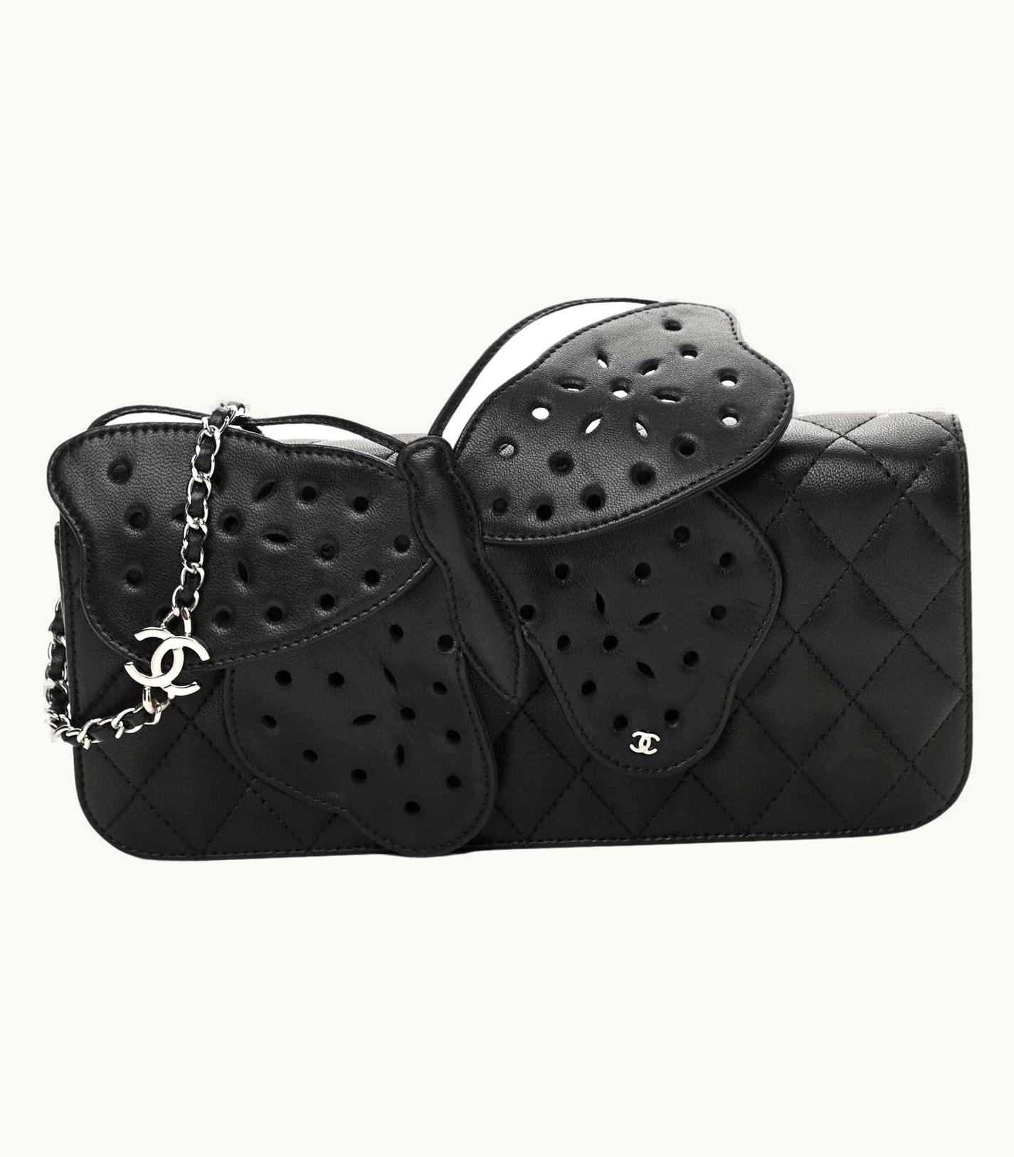 Chanel Chanel Rare 2011 Soft Lambskin Black Hand Slide Butterfly Ornament Clutch Flap