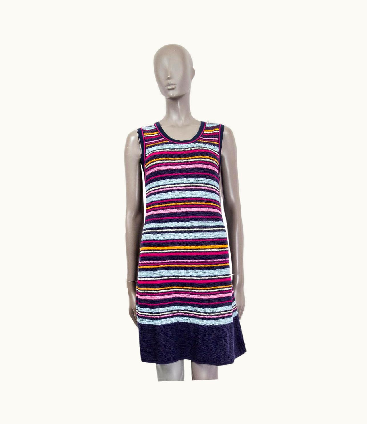 Chanel Chanel Blue Pink Yellow Cotton 2011 11p Striped Knit Dress