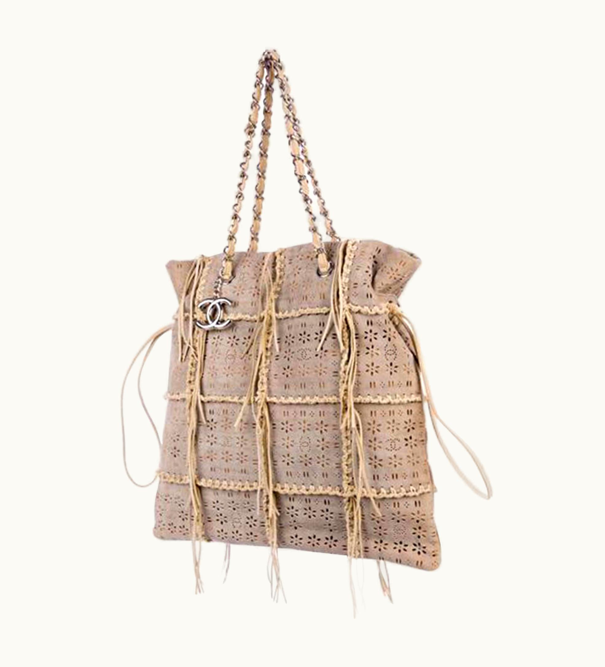 Chanel Chanel Shopping Resort 2011 Laser Cut Icon Icons Taupe Beige Calfskin Suede Bag UZ0594506