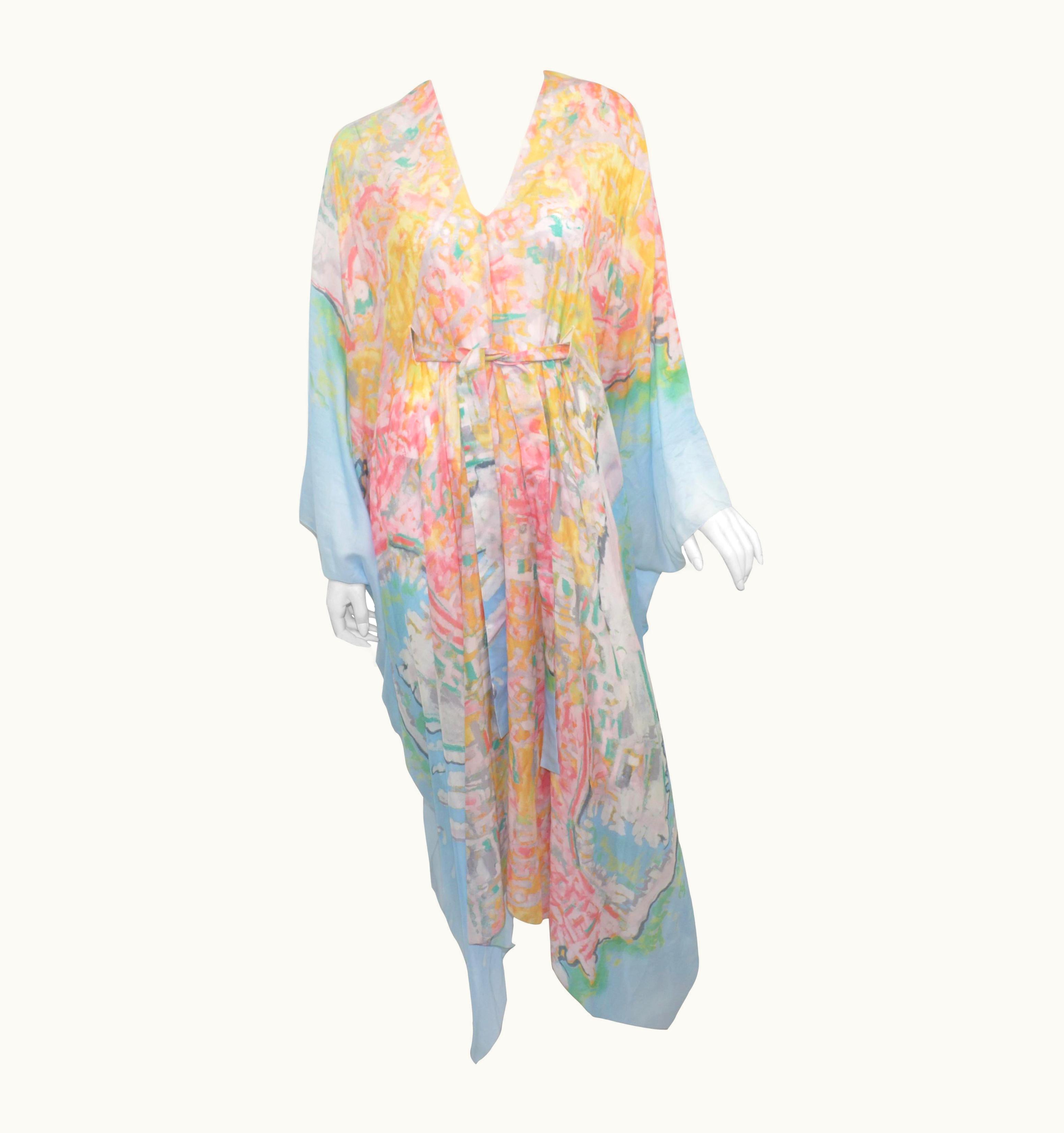 Chanel Chanel Silk Blend Watercolor Caftan Maxi Dress