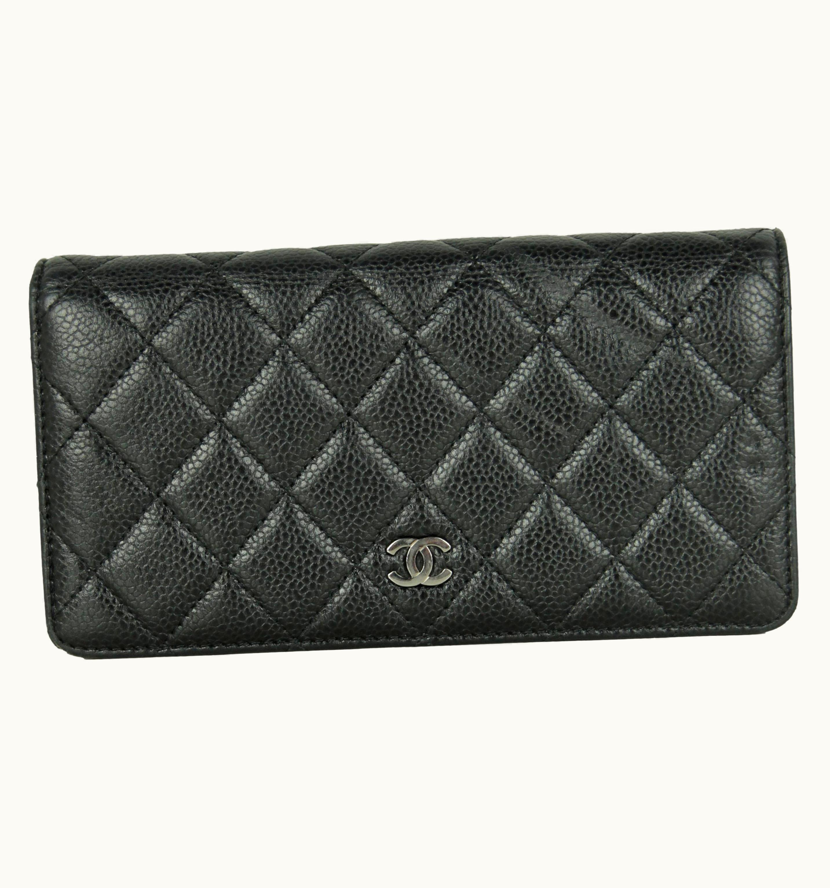 Chanel Chanel Black Caviar Leather Quilted Yen Wallet