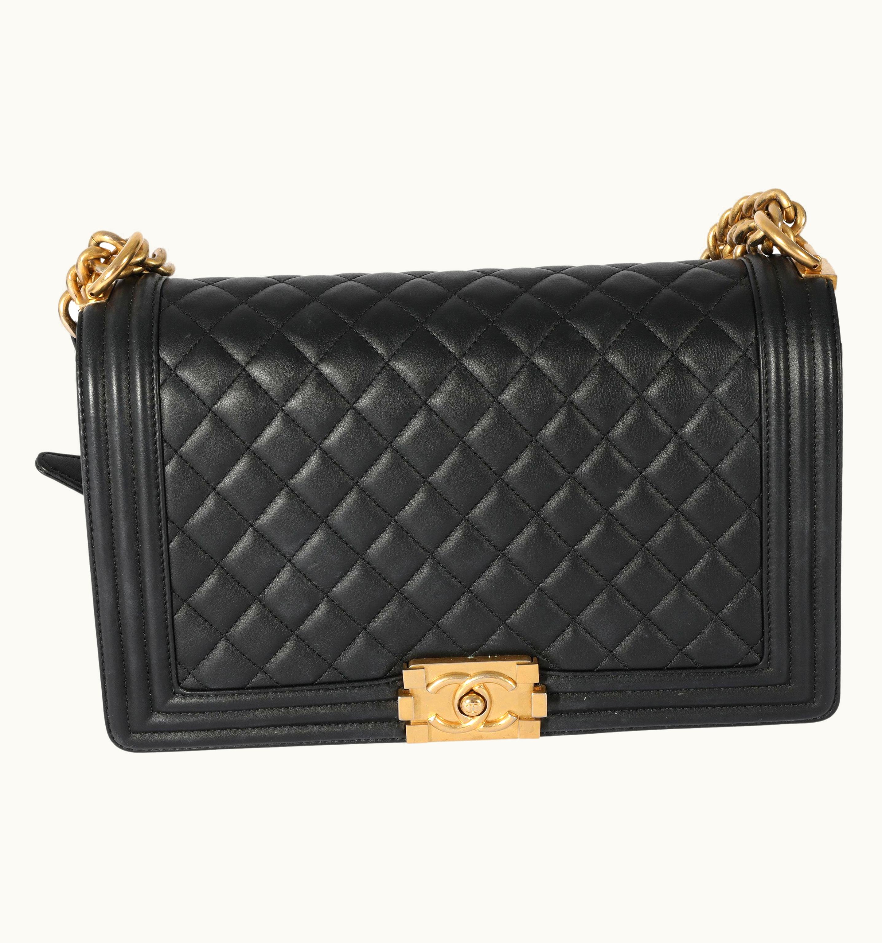 Chanel Chanel Black Quilted Lambskin Old Medium Boy Bag