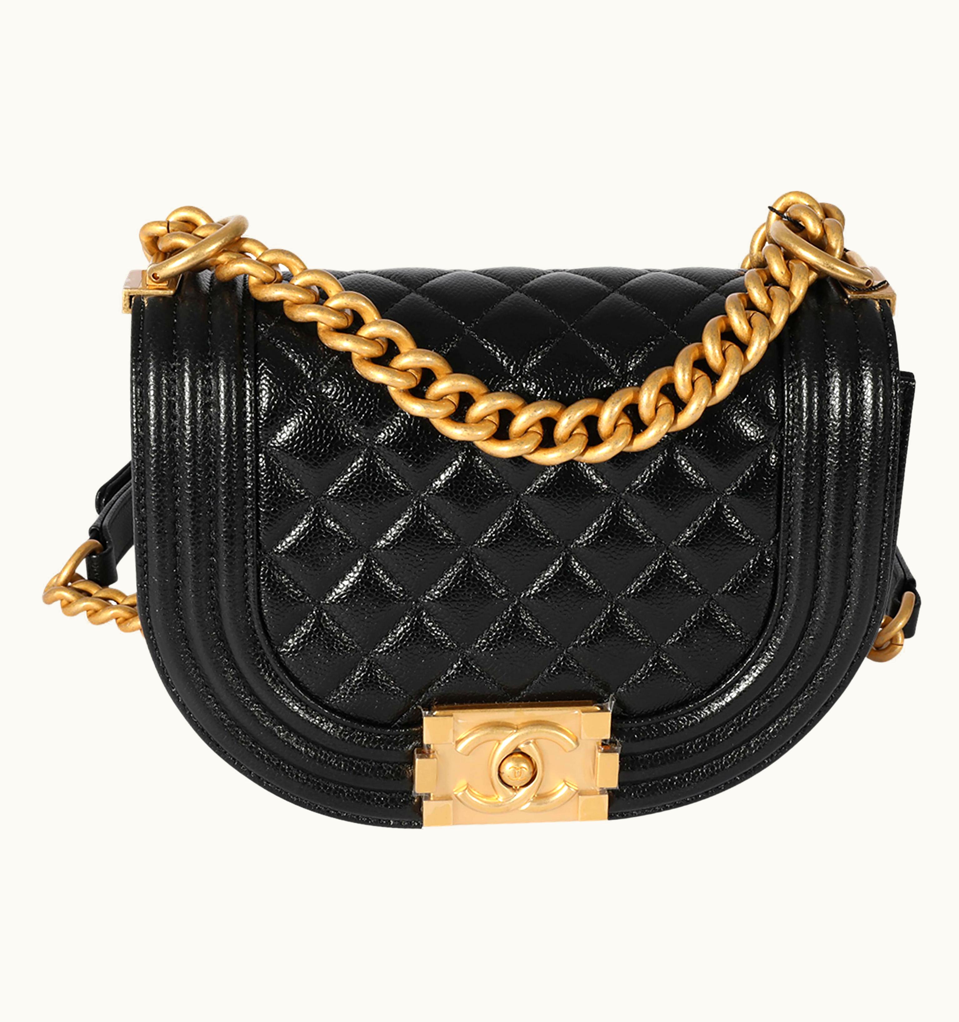 Chanel Chanel Black Quilted Caviar Small Boy Messenger Bag