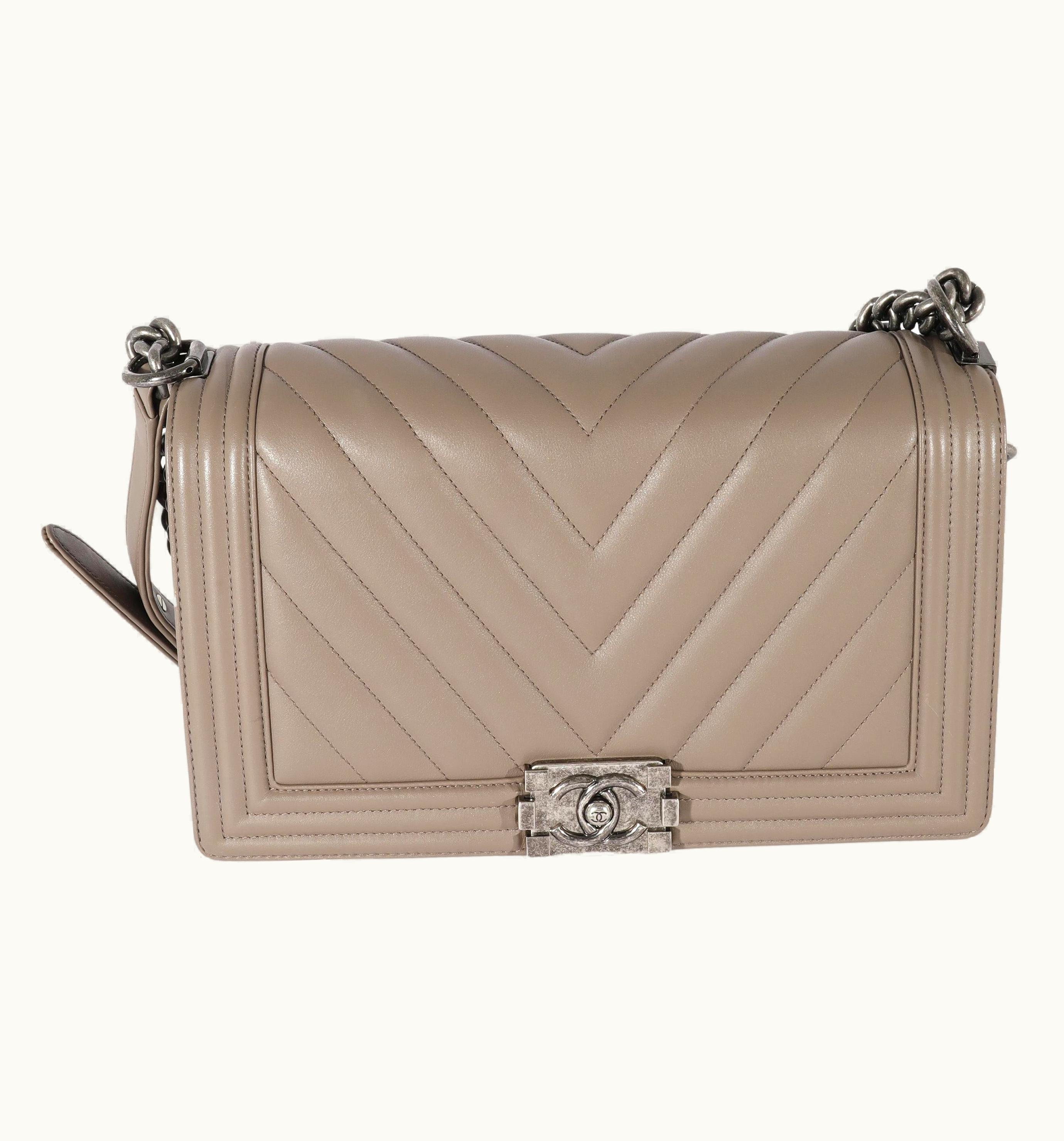 Chanel Chanel Lambskin Grey Chevron Medium Boy Bag