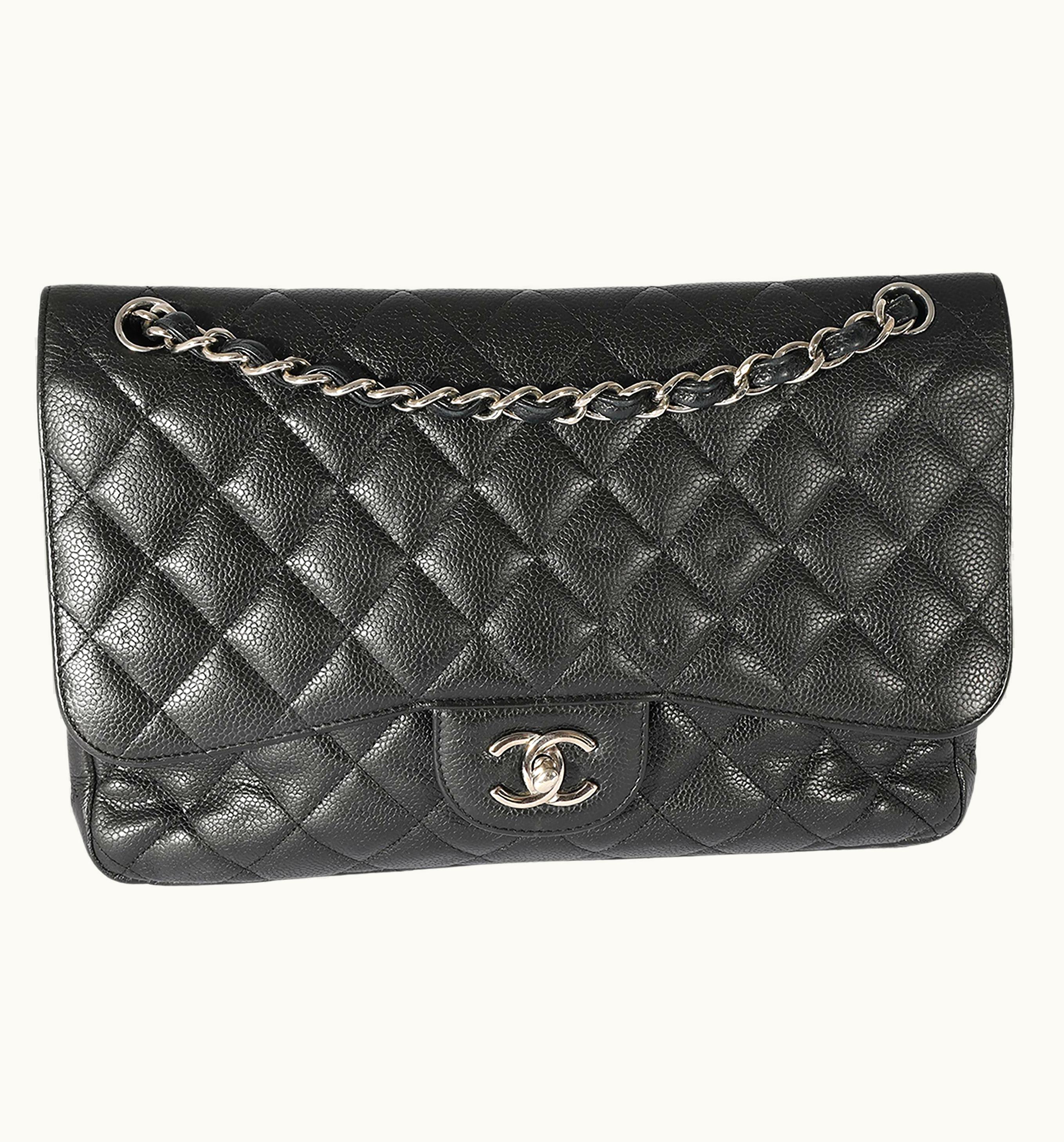 Chanel Chanel Jumbo Double Flap Black Leather Crossbody Bag - Glint