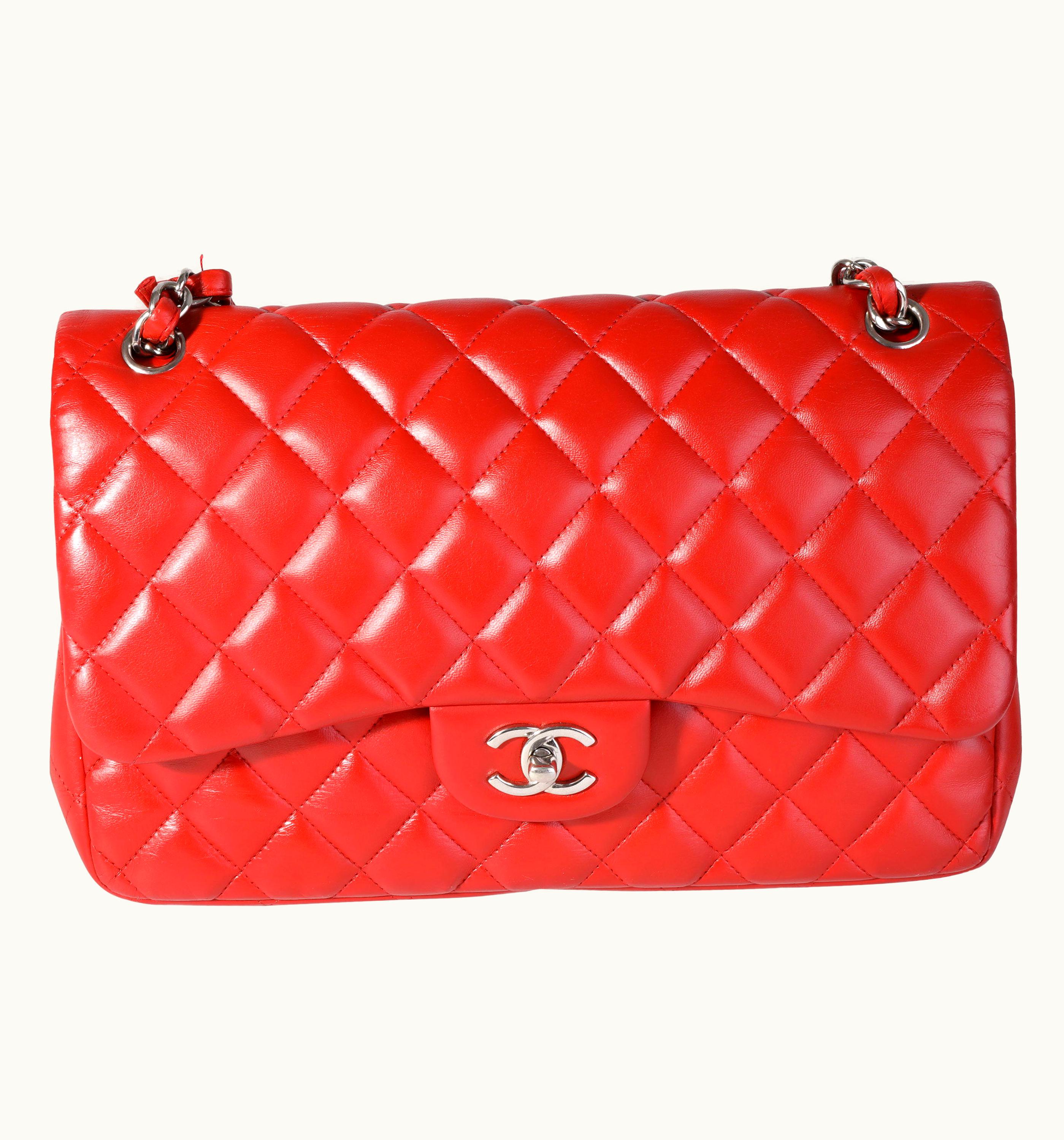Chanel Chanel 119371 Red Lambskin Classic Jumbo Double Flap Shoulder Bag