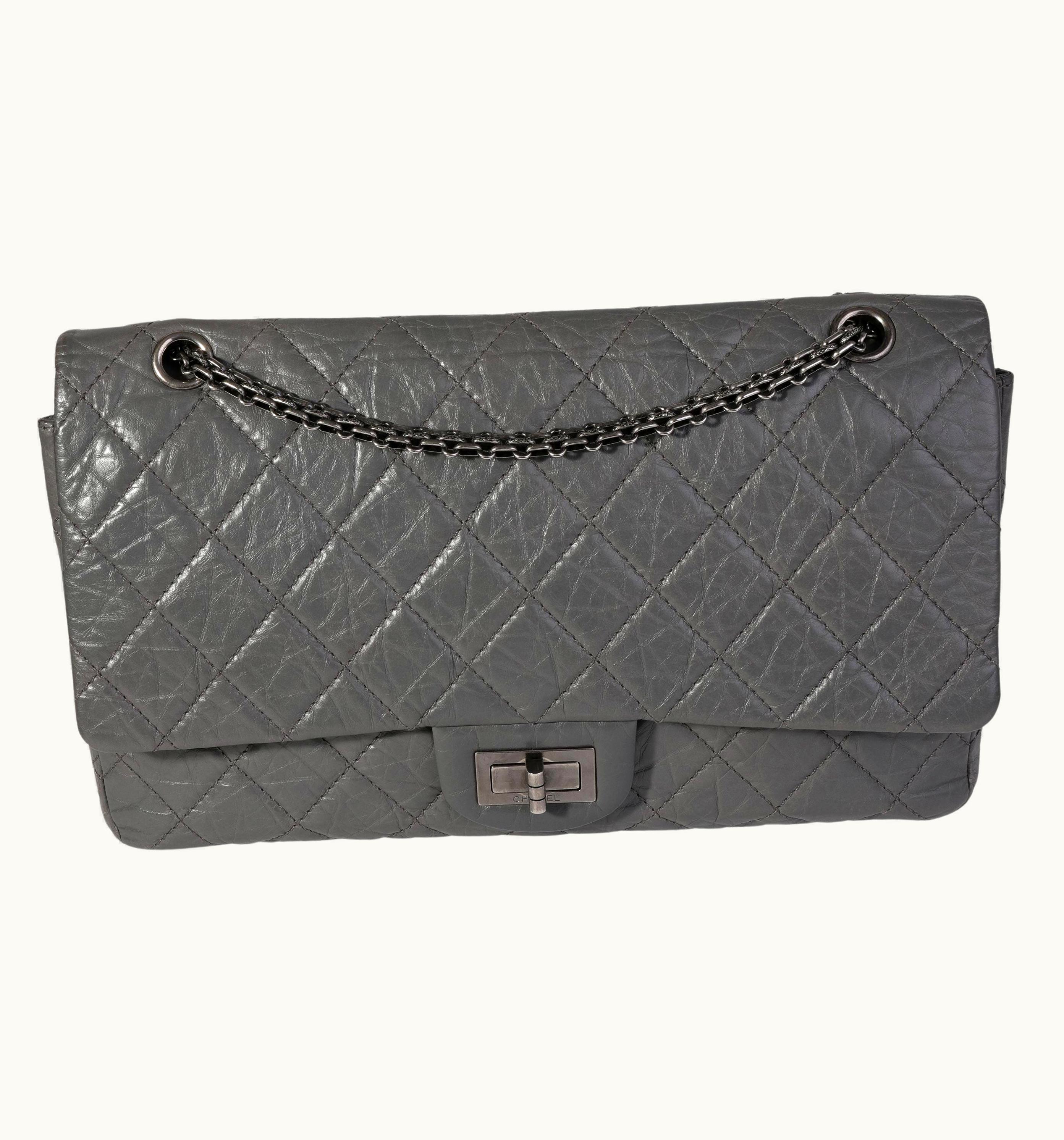 Chanel Chanel Reissue 2.55 227 Double Flap Bag Calfskin Silver Gunmetal