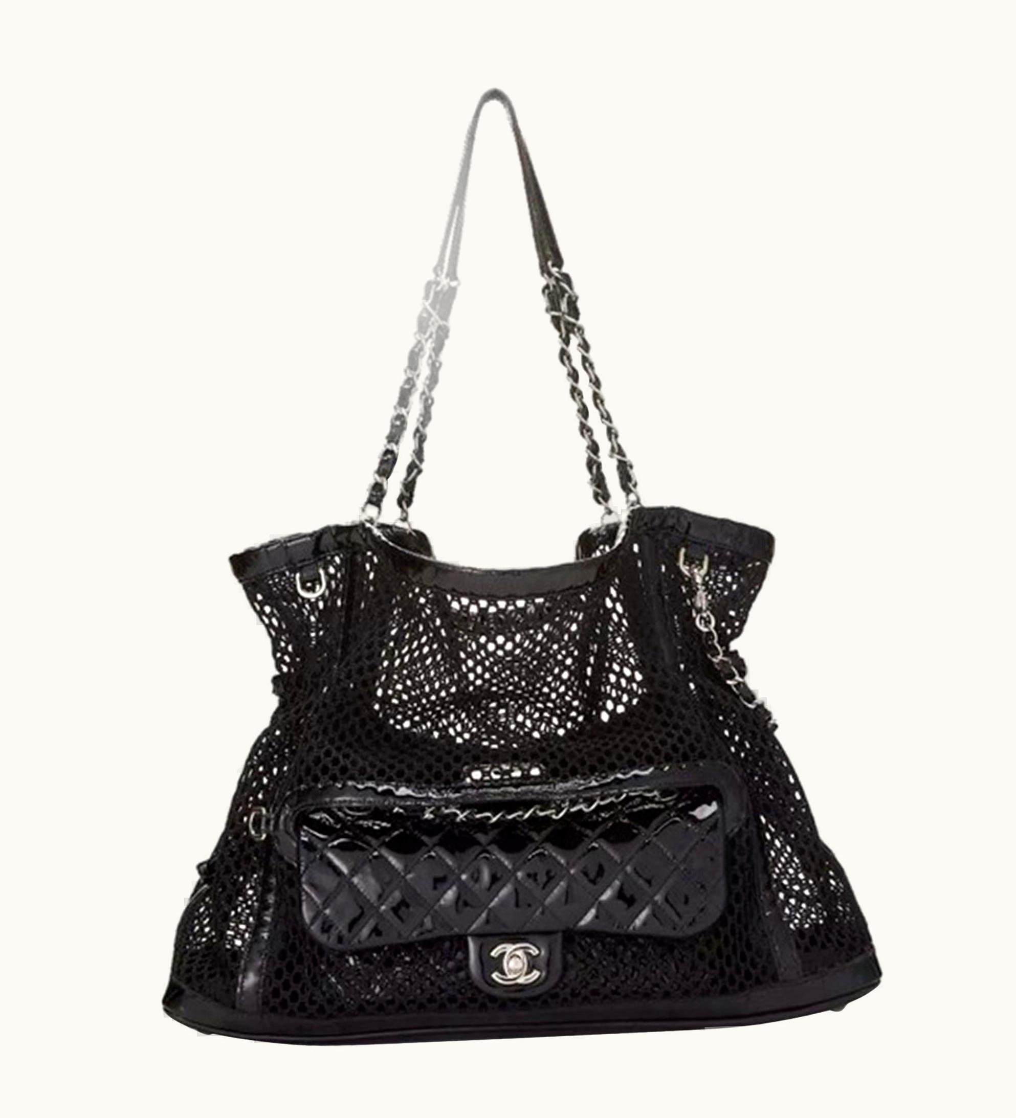 Chanel Chanel Shopping Classic Flap Cruise Mesh Woven Crochet 2 In 1 Black Patent Bag