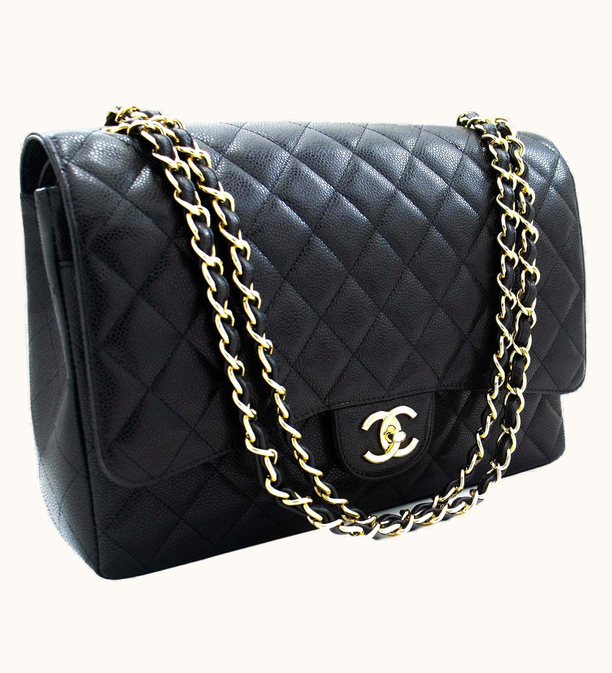 Chanel Chanel Maxi Classic Handbag Grained Calfskin Double Chain Flap Shoulder Bag