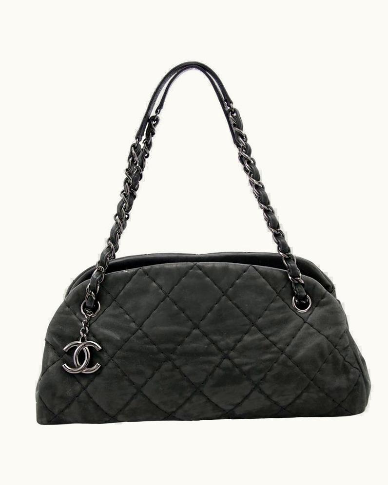Chanel Chanel Black Glazed Calfskin Just Mademoiselle Medium Bowling Bag