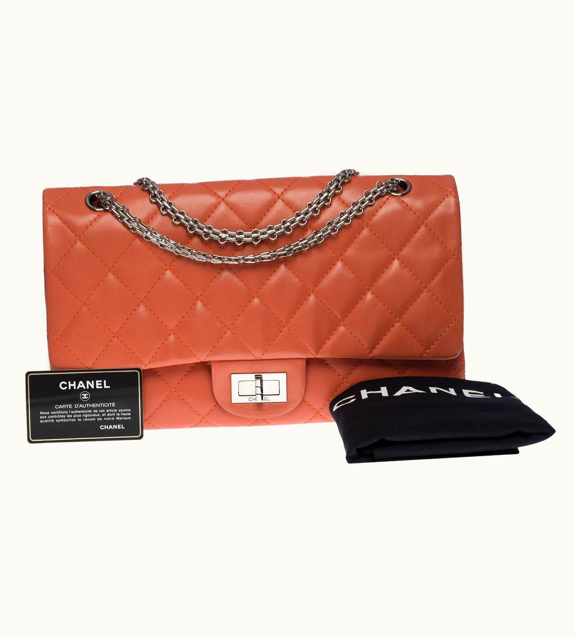Chanel Chanel Classic 2.55 Double Flap Shoulder Bag In Coral Pink Quilted Leather, Shw
