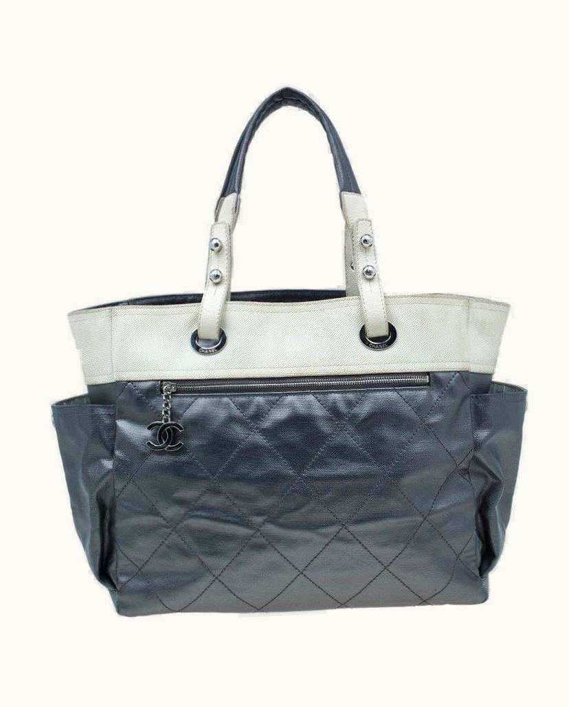 Chanel Chanel Metallic Grey Coated Canvas Large Quilted Paris Biarritz Tote