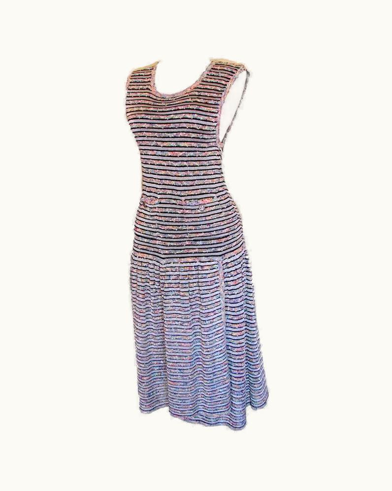 Chanel Chanel 11p Boucle Striped Knit Dress With Tags