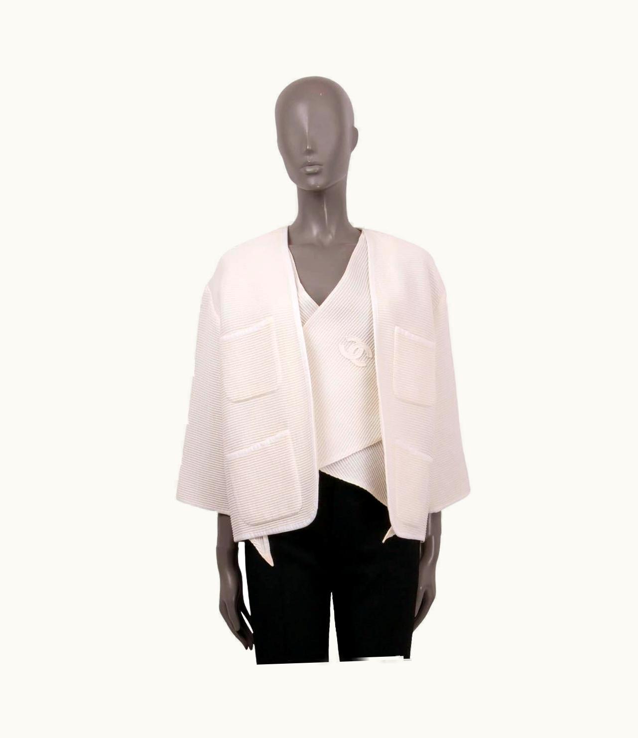 Chanel Chanel Ivory Cotton 2012 12s Layered Tie-front Knit Jacket