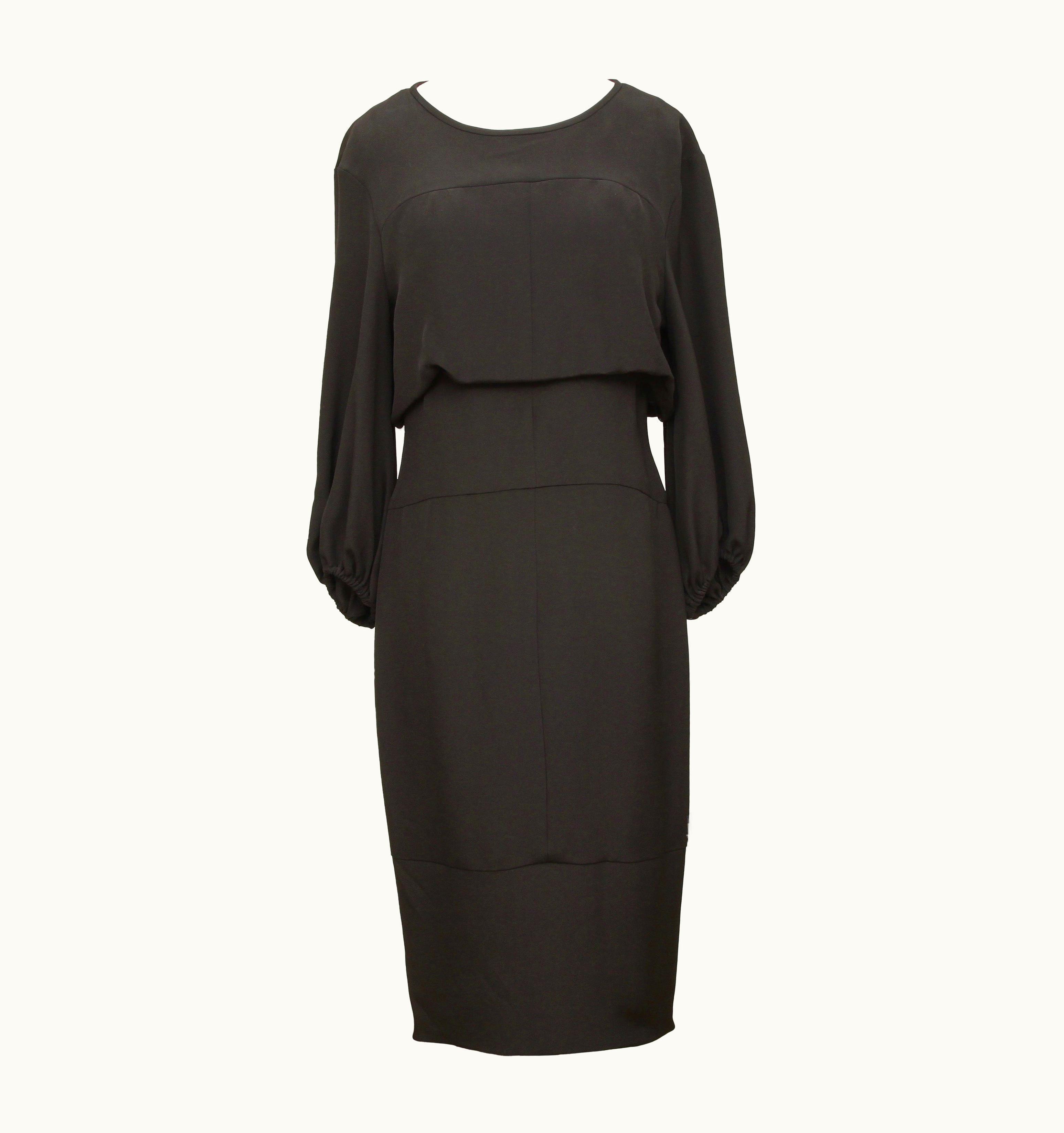 Chanel Chanel Black Silk Dress 3/4 Sleeve Bateau Neck Shift Midi Length