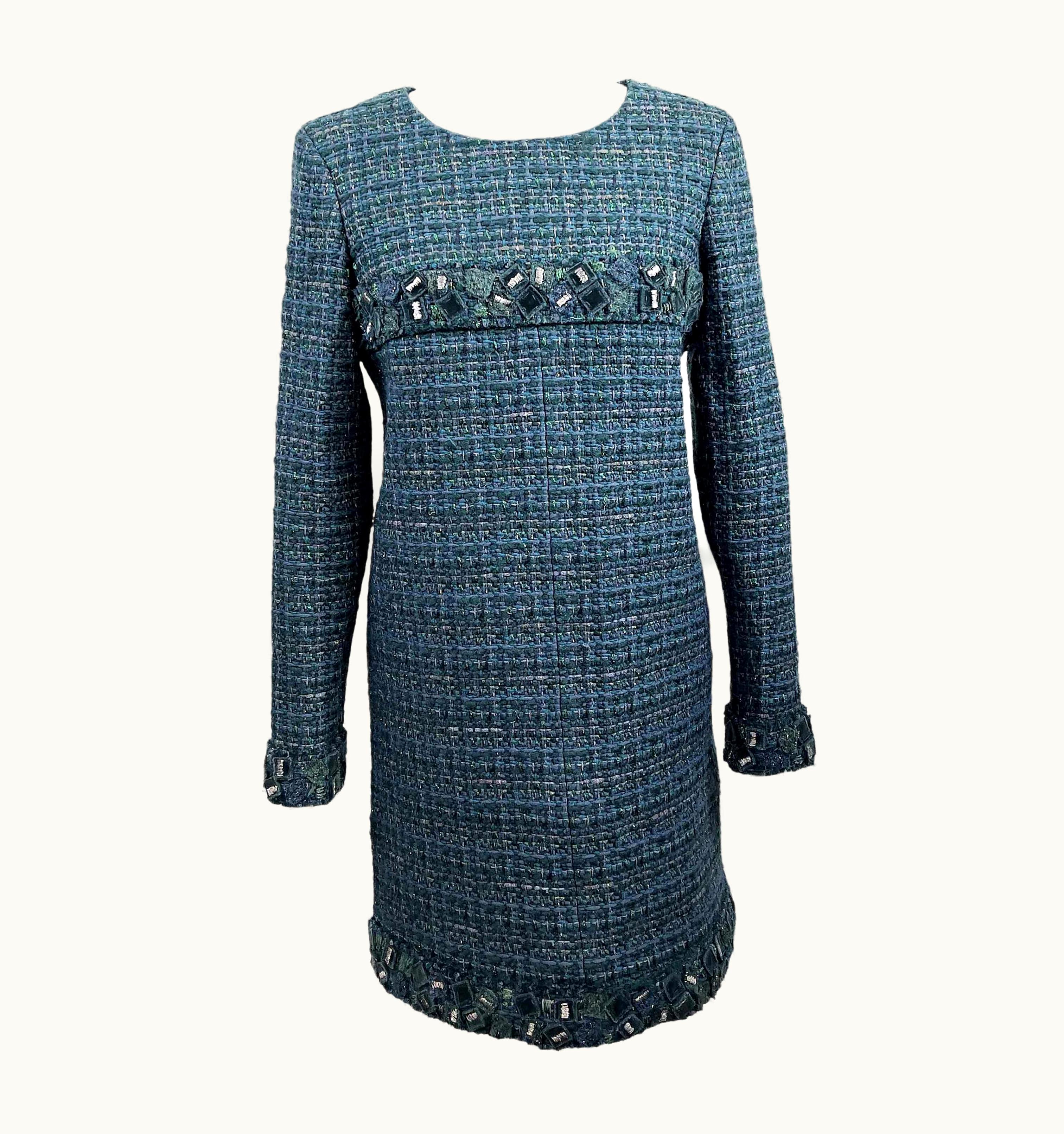 Chanel Chanel 12a Green Fantasy Lesage Tweed Dress Metallic Thread Us