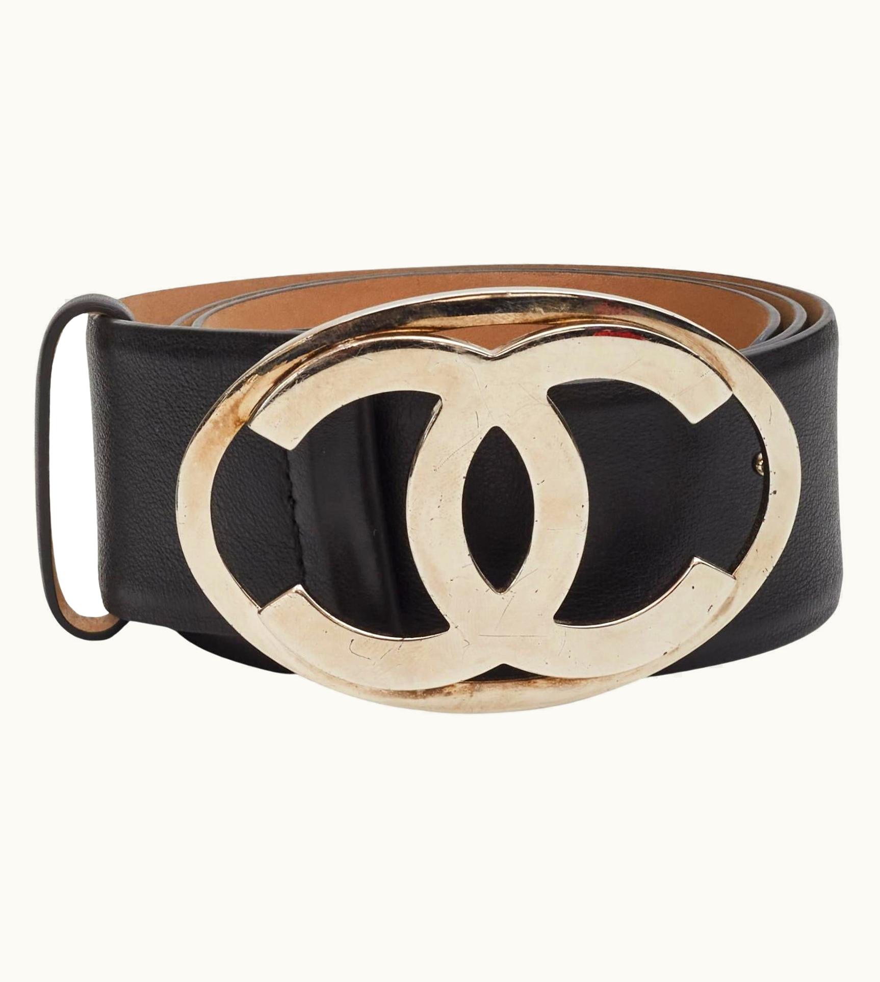Chanel Chanel Vintage Black Calfskin Sliver Cc Buckle Belt (75/30) 2012