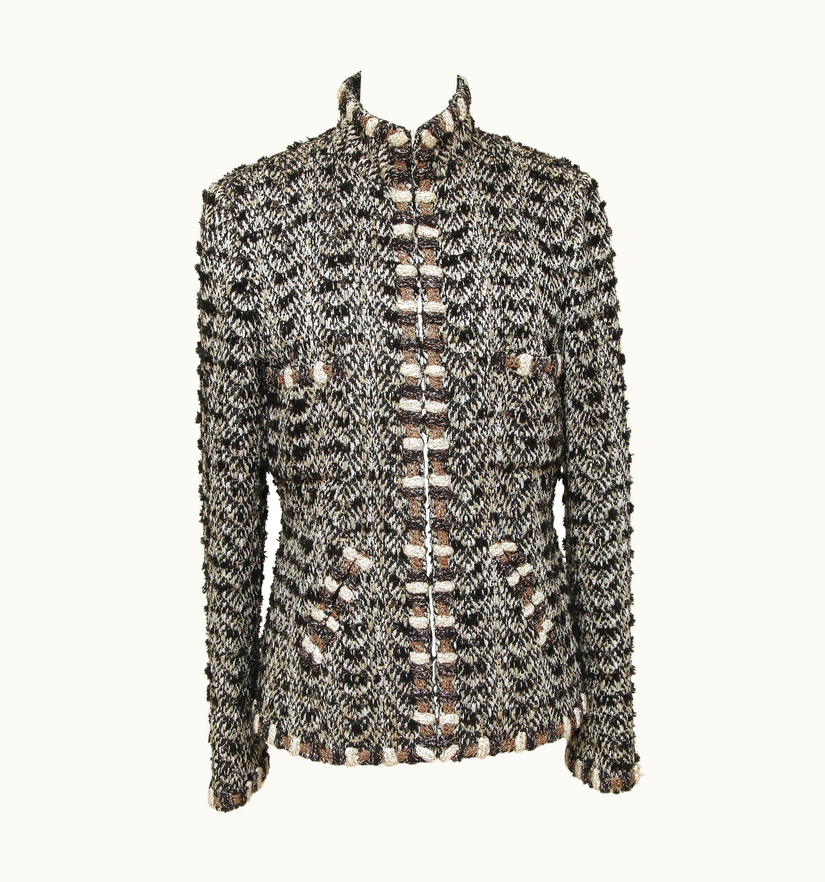 Chanel Chanel Tweed Jacket Blazer Metallic Black Cream Bombay Coat Collar 2012 40 $8610