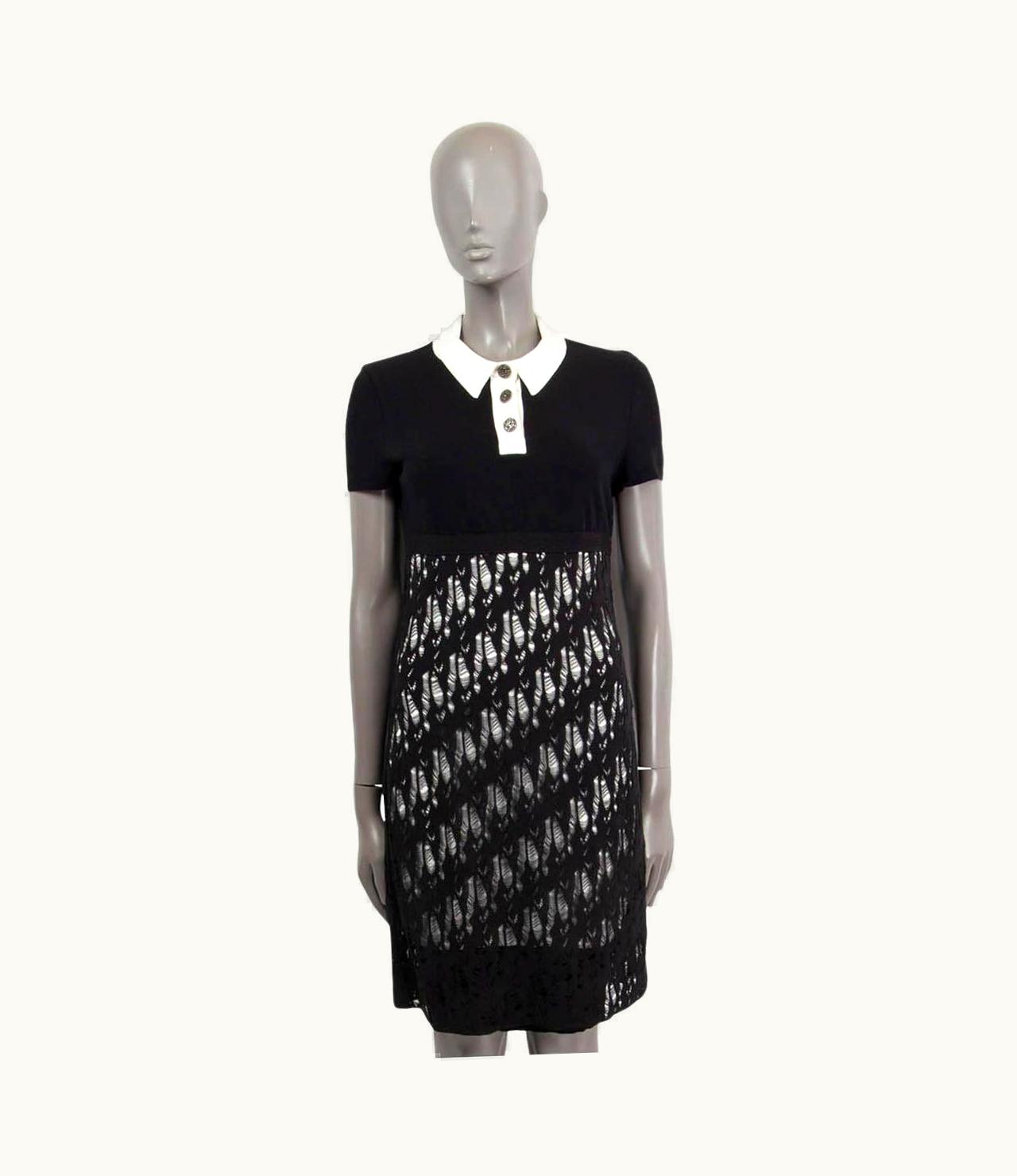 Chanel Chanel Black Cotton 2012 12s Distressed Short Sleeve Knit Dress