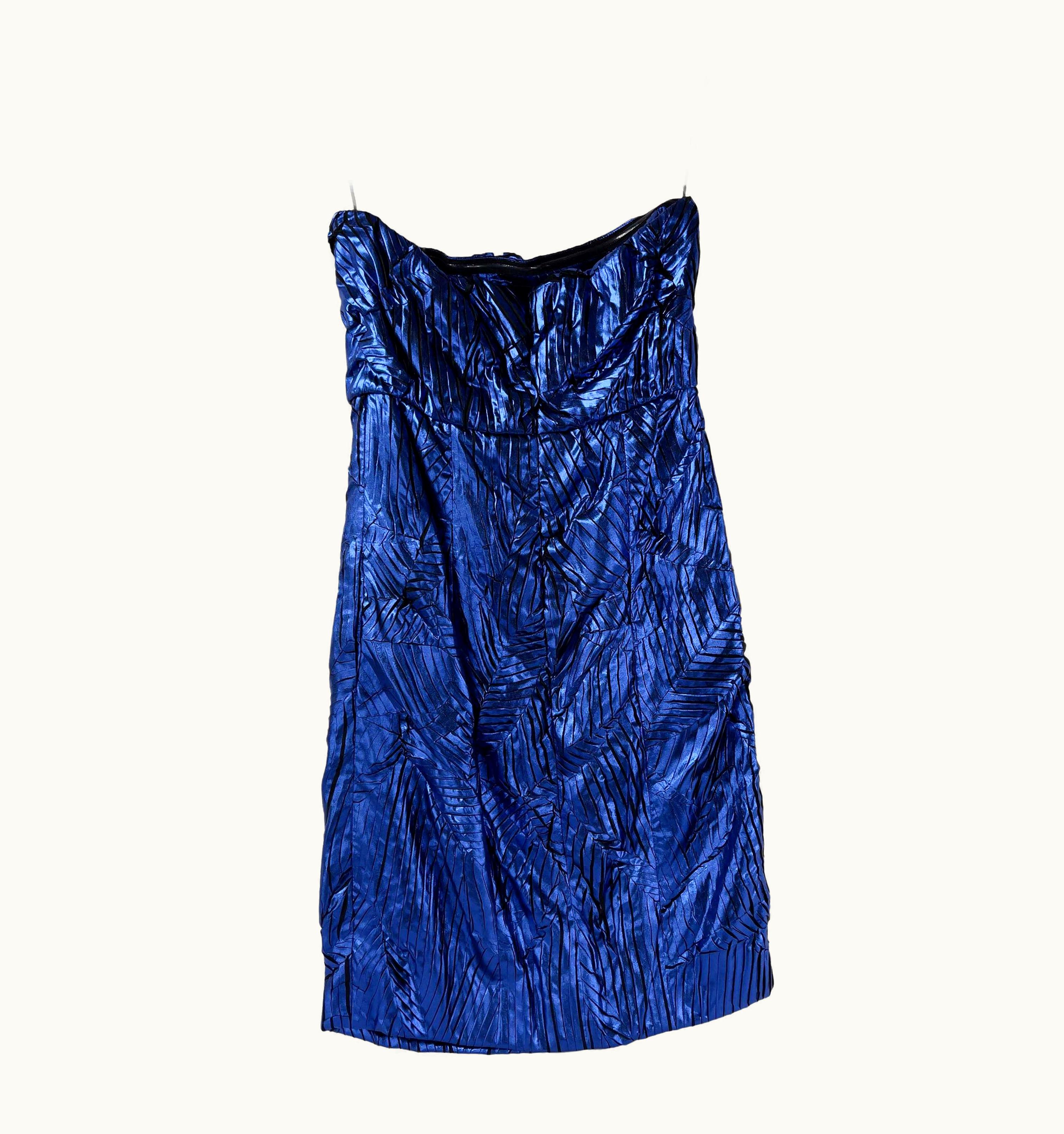 Chanel Chanel Fall 2012 Runway 12a Metallic Strapless Dress Blue Geometric 38 Us