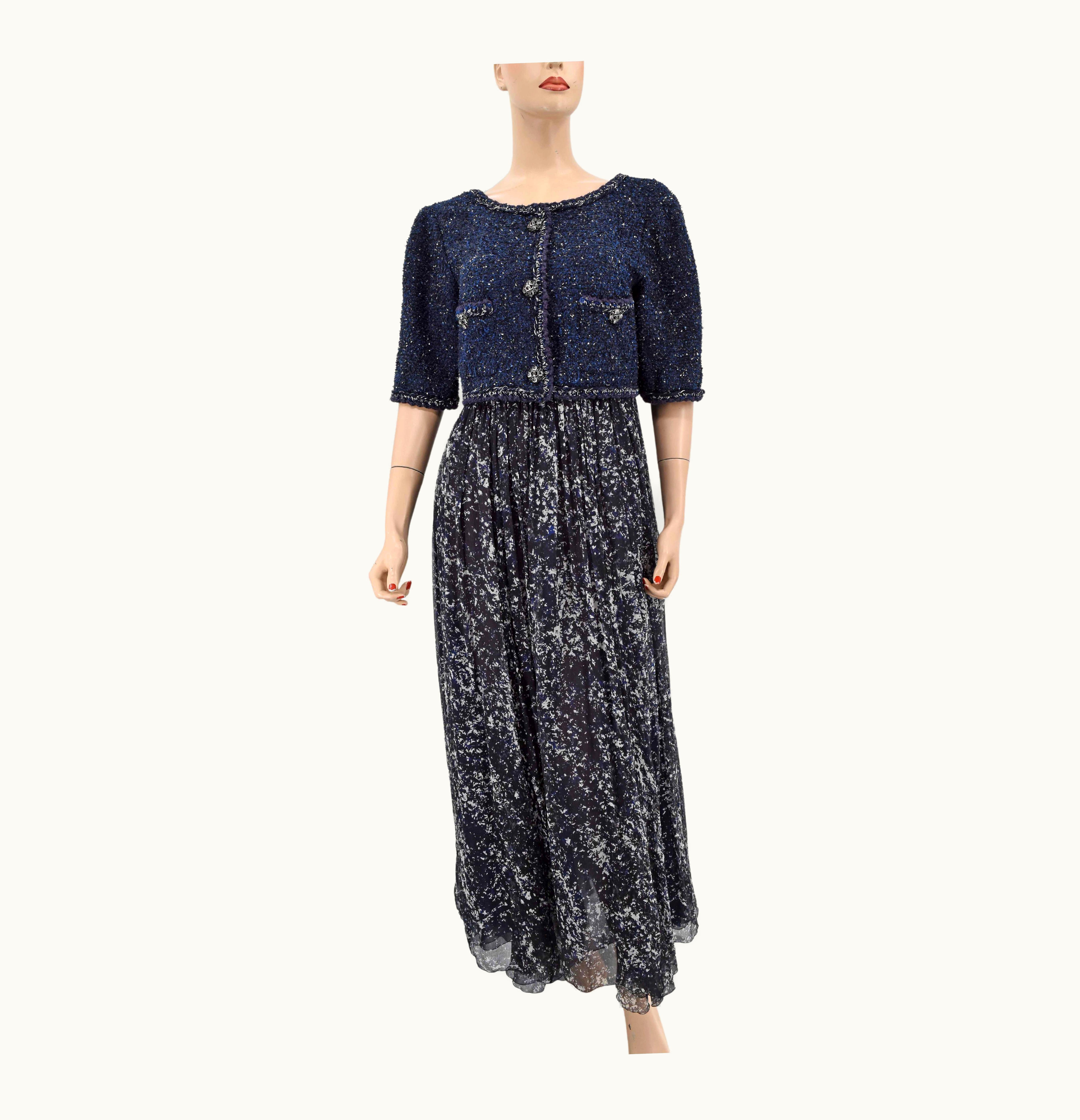 Chanel Chanel Braided Trim Tweed Maxi Dress Interlocking Cc Logo Buttons 42 12p 2012