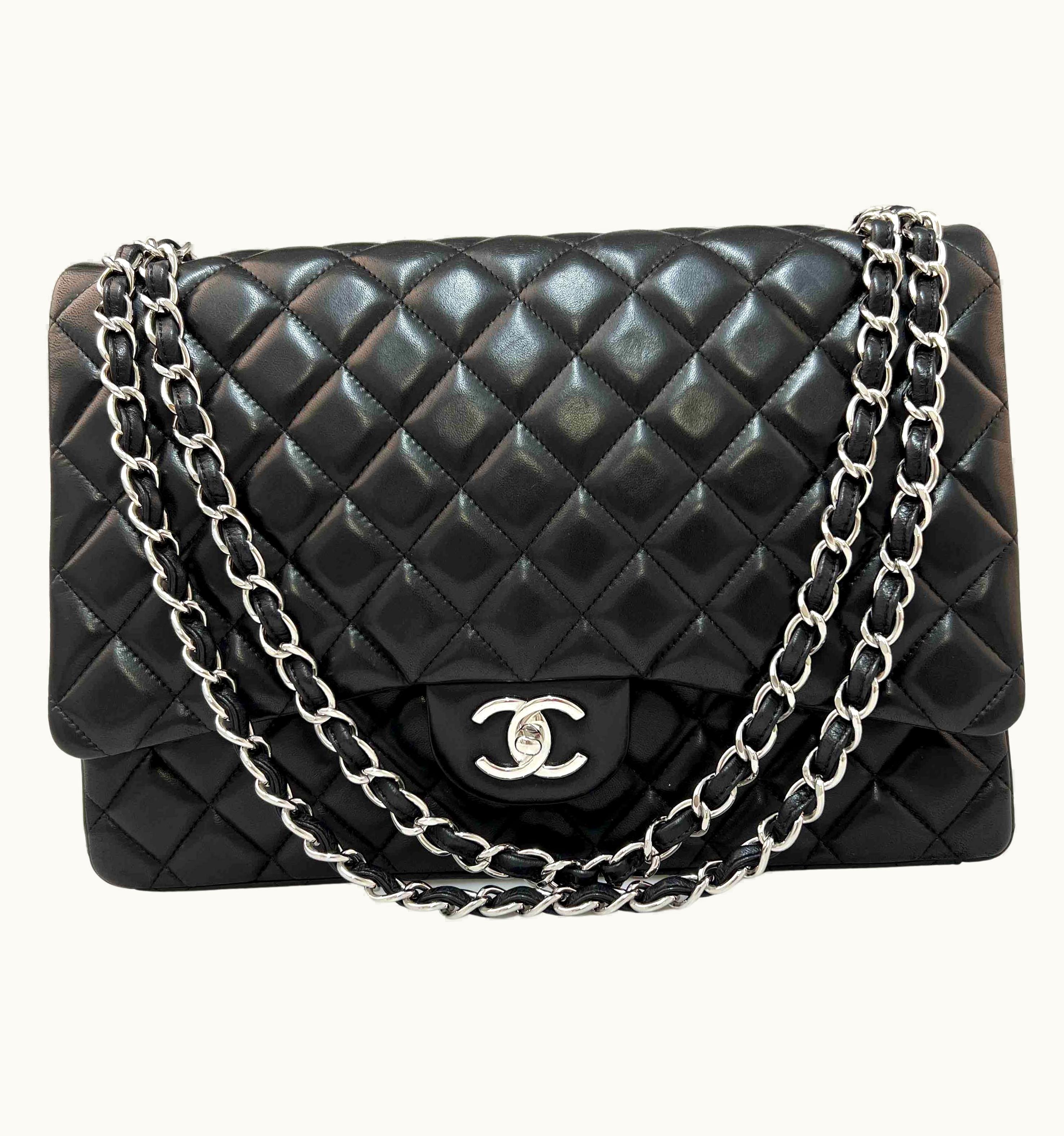 Chanel Chanel Maxi Jumbo Handbag In Black Lamb Leather