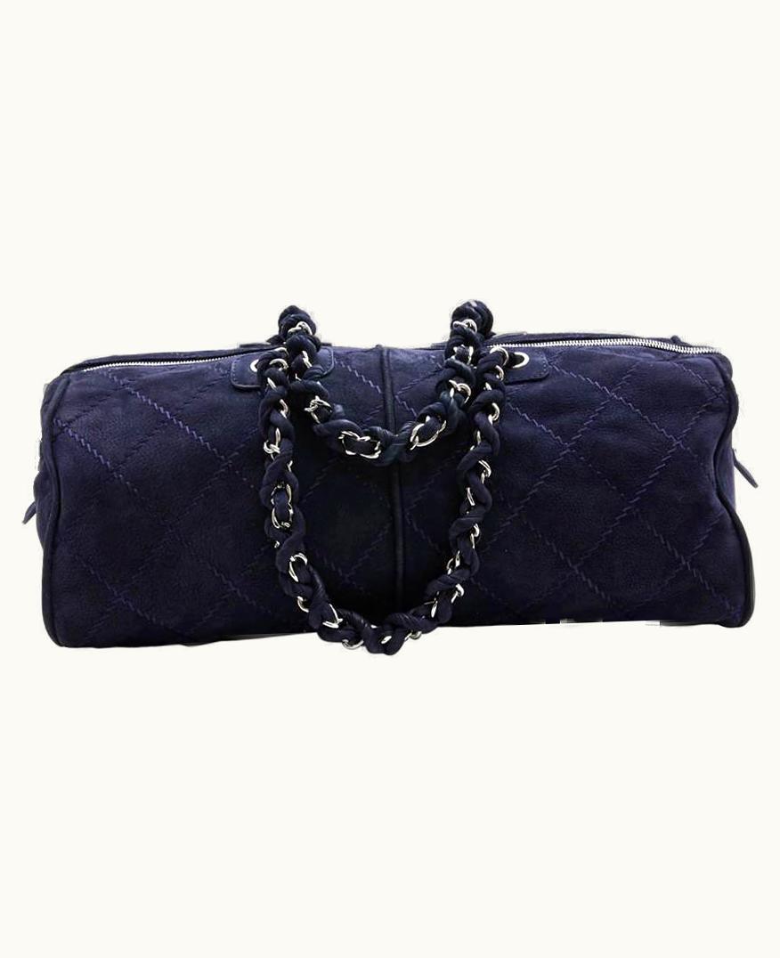 Chanel Chanel Tote Bag In Navy Blue Quilted Suede
