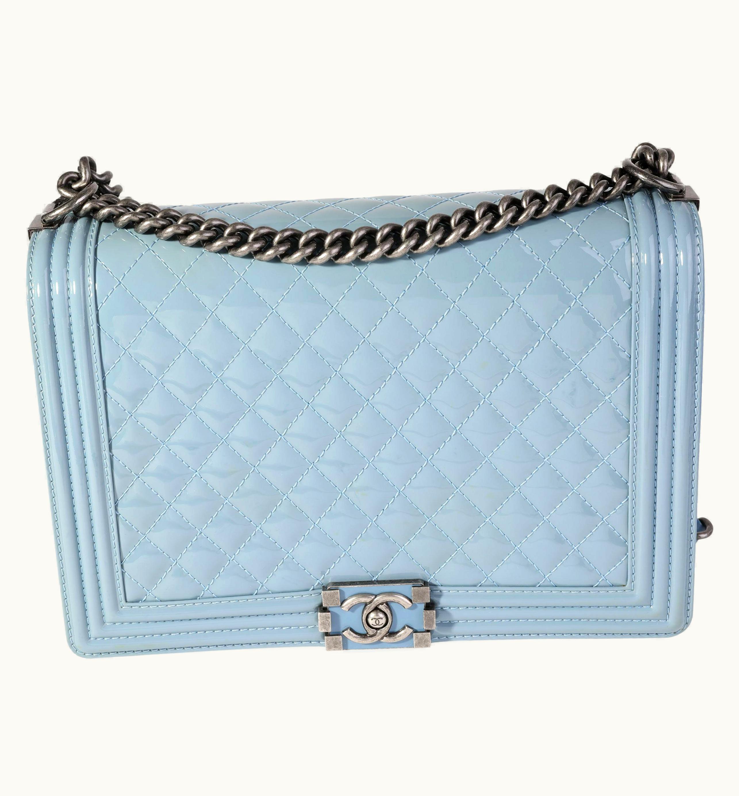 Chanel Chanel Large Boy Bag Light Blue Patent Leather