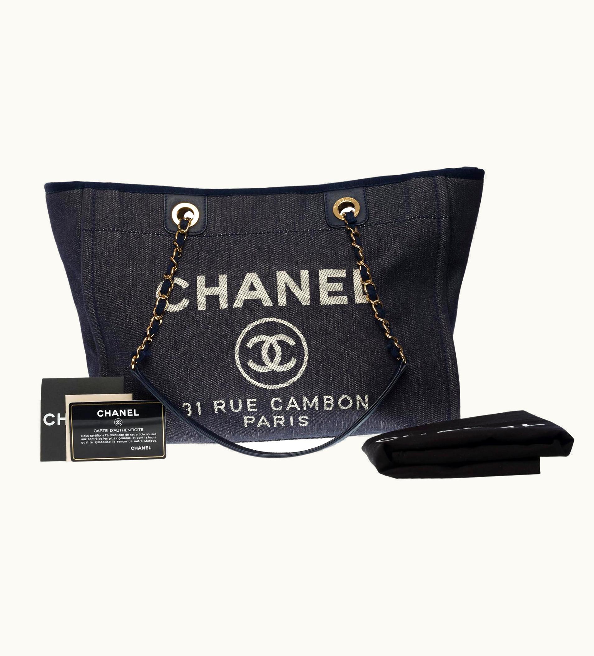 Chanel Amazing Chanel Deauville Tote Bag In Blue Denim Canvas, Ghw